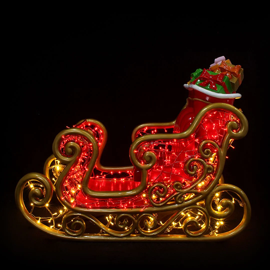 1.6m Red and Gold Santa's Sleigh Lit Christmas Commercial Display Prop - Image 3