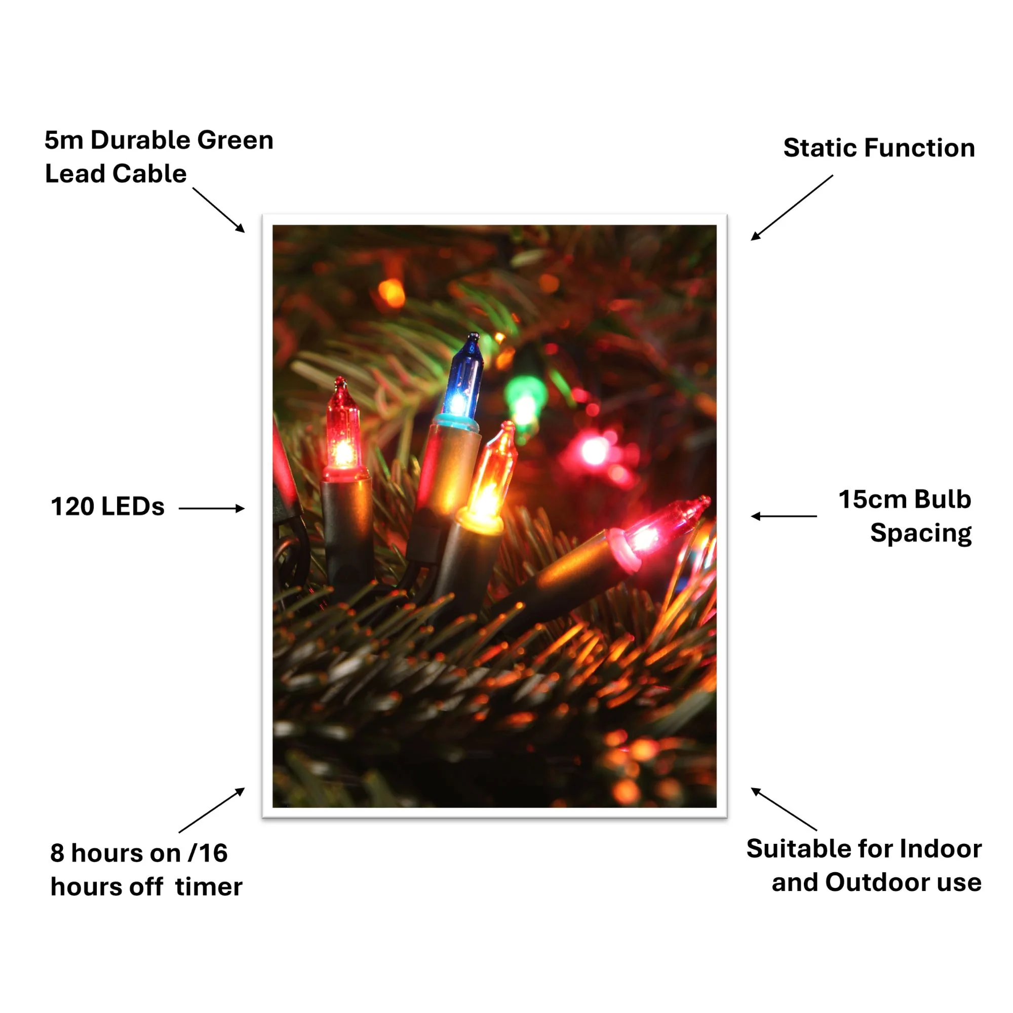 120 LED Multi Coloured Classic Retro Fairy Christmas Lights - Image 5