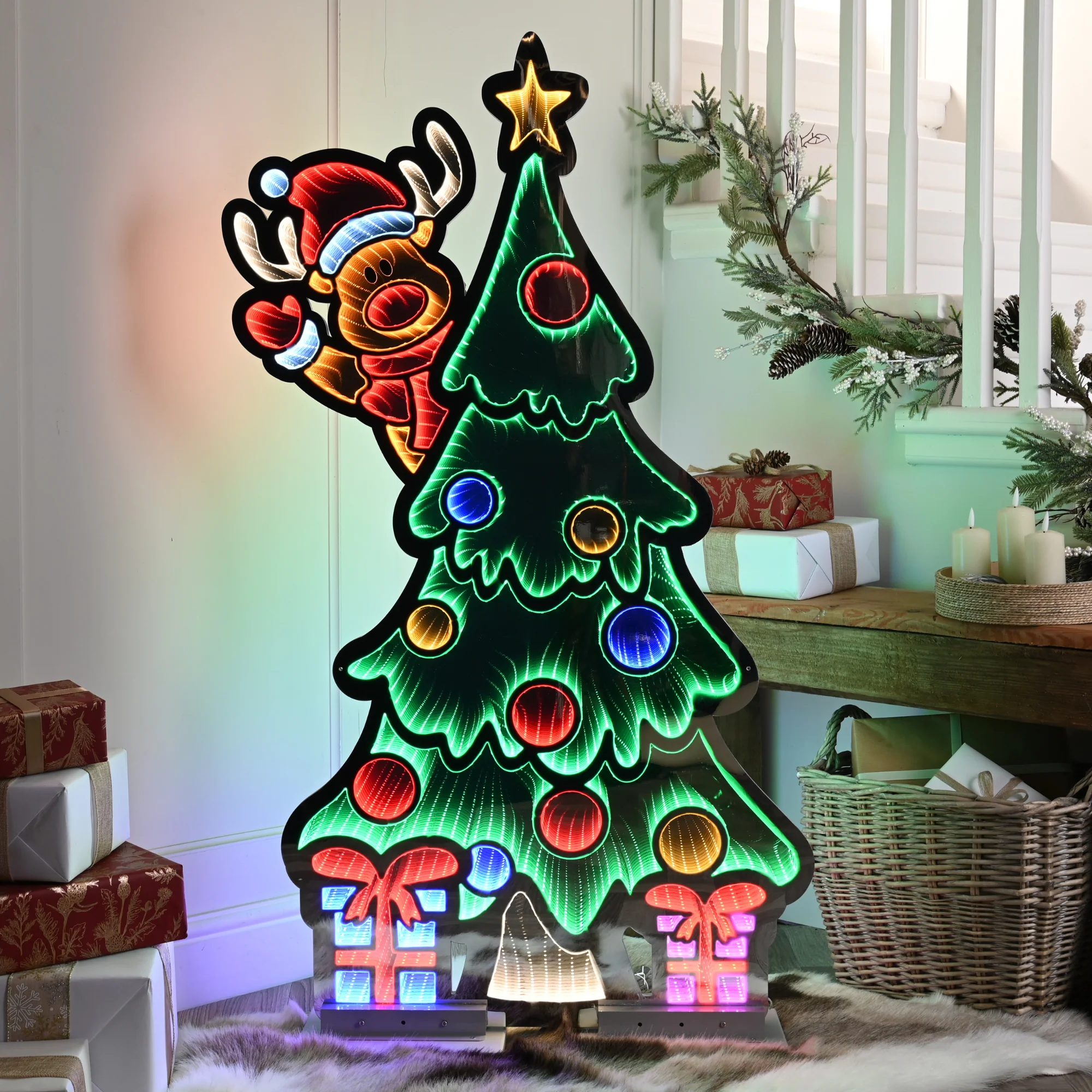 120cm Giant Waving Reindeer on Christmas Tree Infinity Light