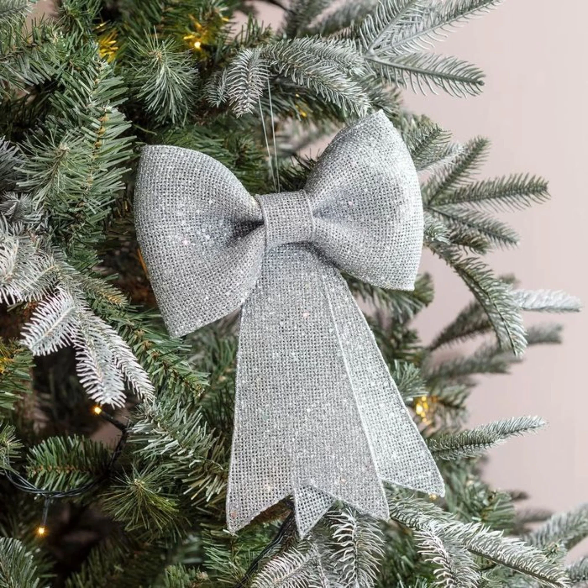14cm Small Silver Glitter Bow Christmas Tree Decoration - Image 2