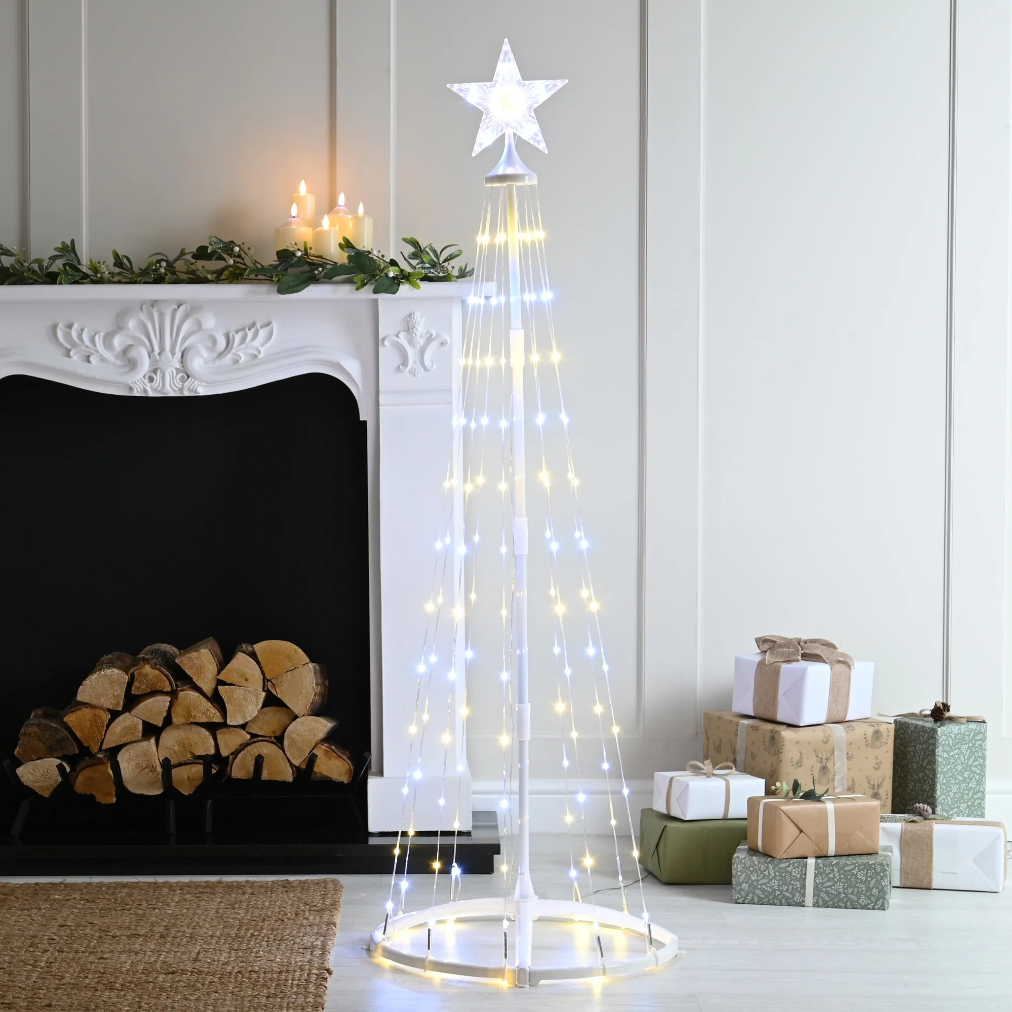 150cm Cone Christmas Tree with 127 Warm White and White LEDs - Image 2