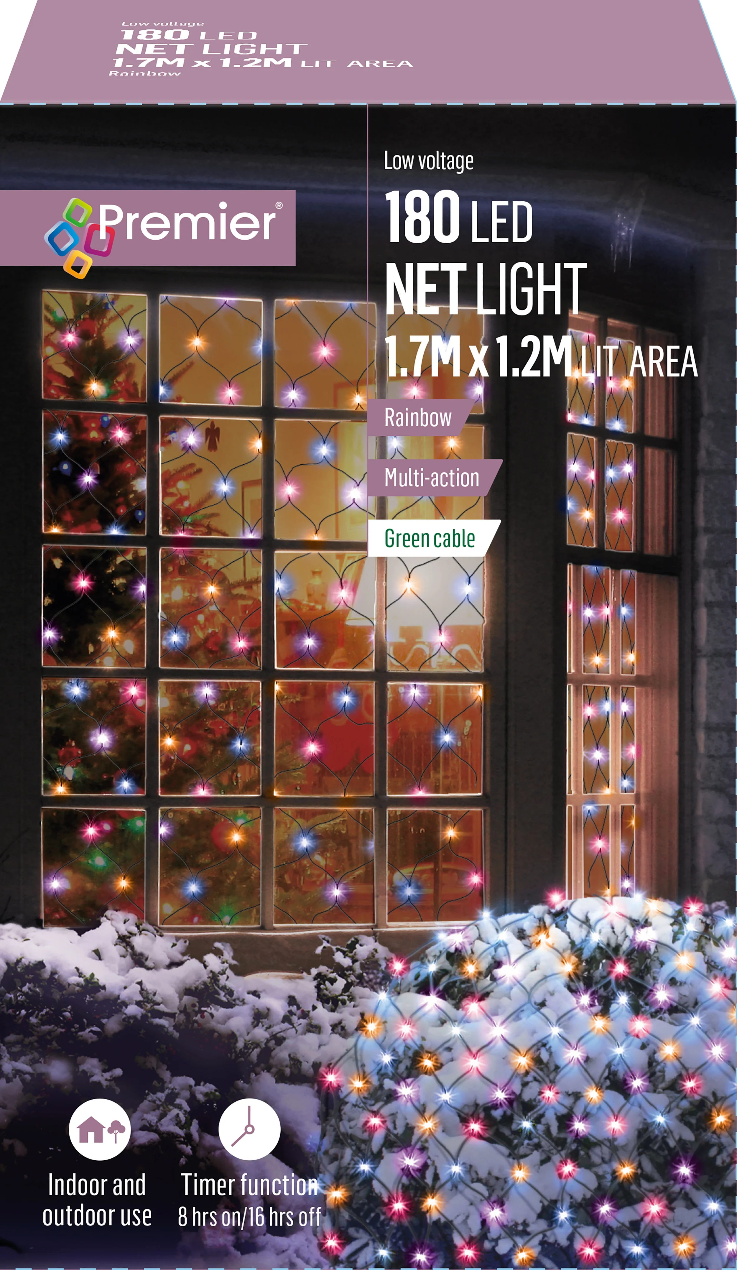 180 Rainbow Multi Action LED Net Light LEDs 1.75m x 1.2m - Image 2