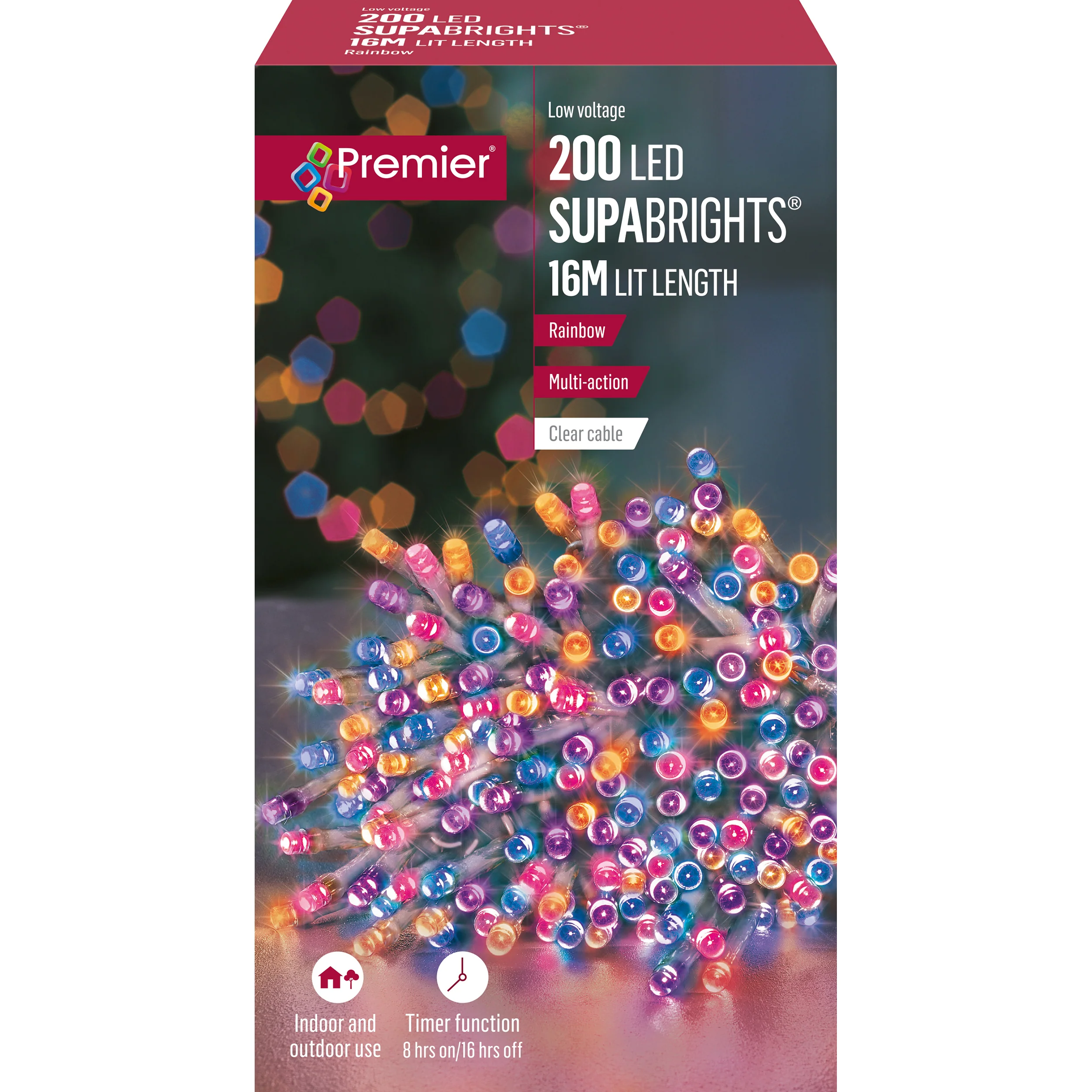 200 Rainbow Supabrights Multi Action LED String Lights on Clear Cable with Timer - Image 3