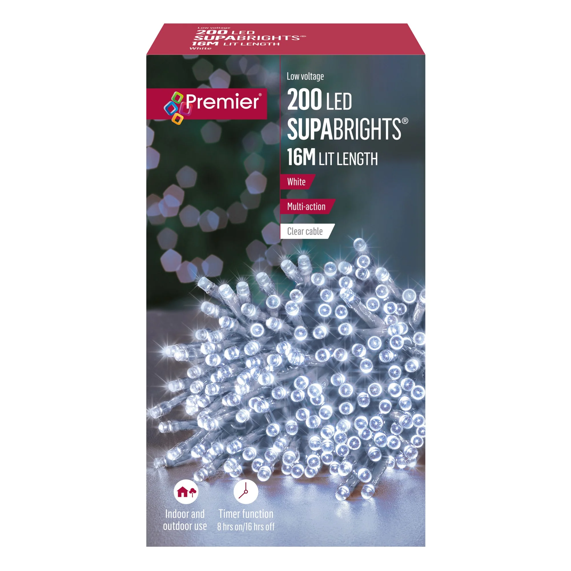 200 White Supabrights Multi Action LED String Lights on Clear Cable with Timer - Image 3
