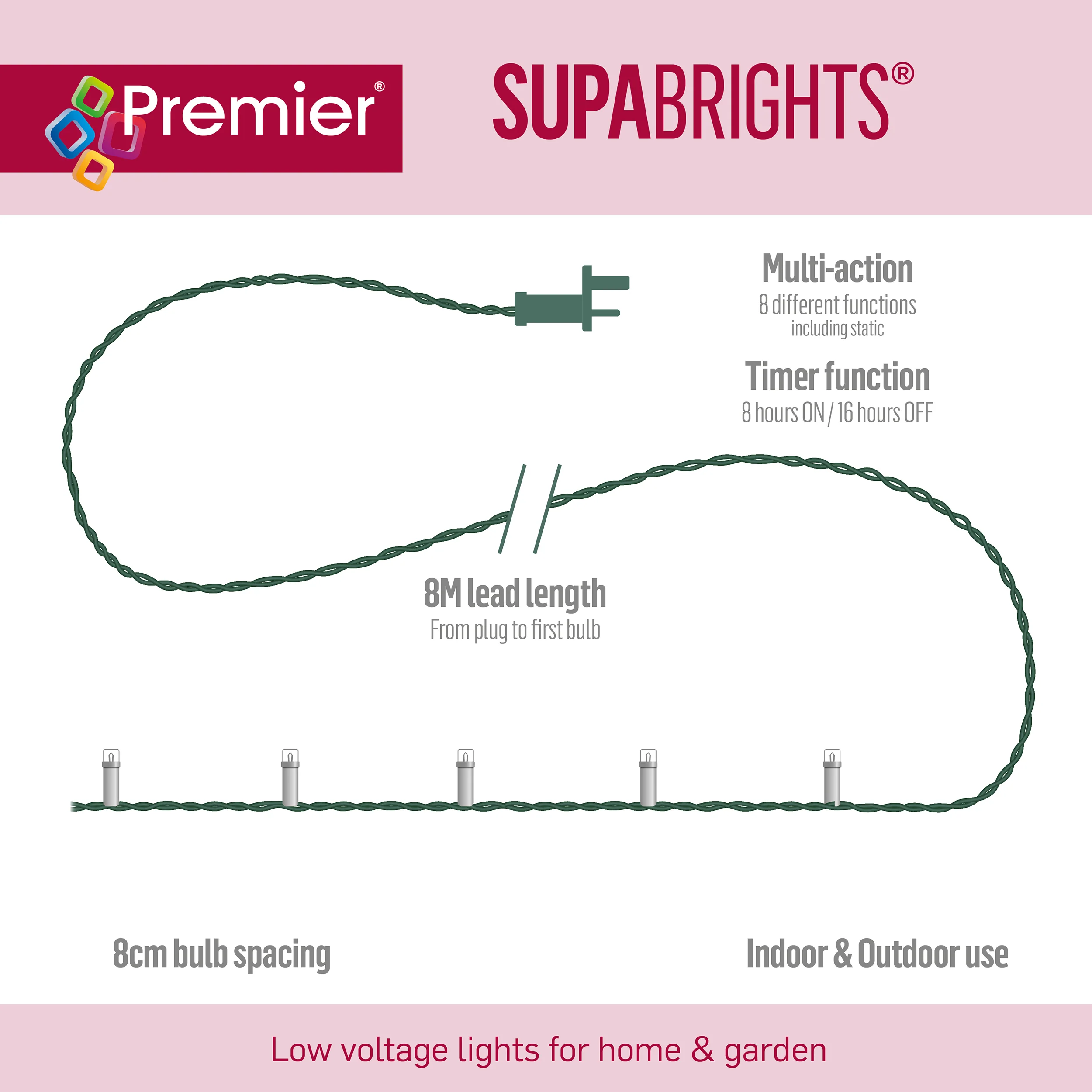 200 White Supabrights Multi Action LED String Lights on Clear Cable with Timer - Image 7