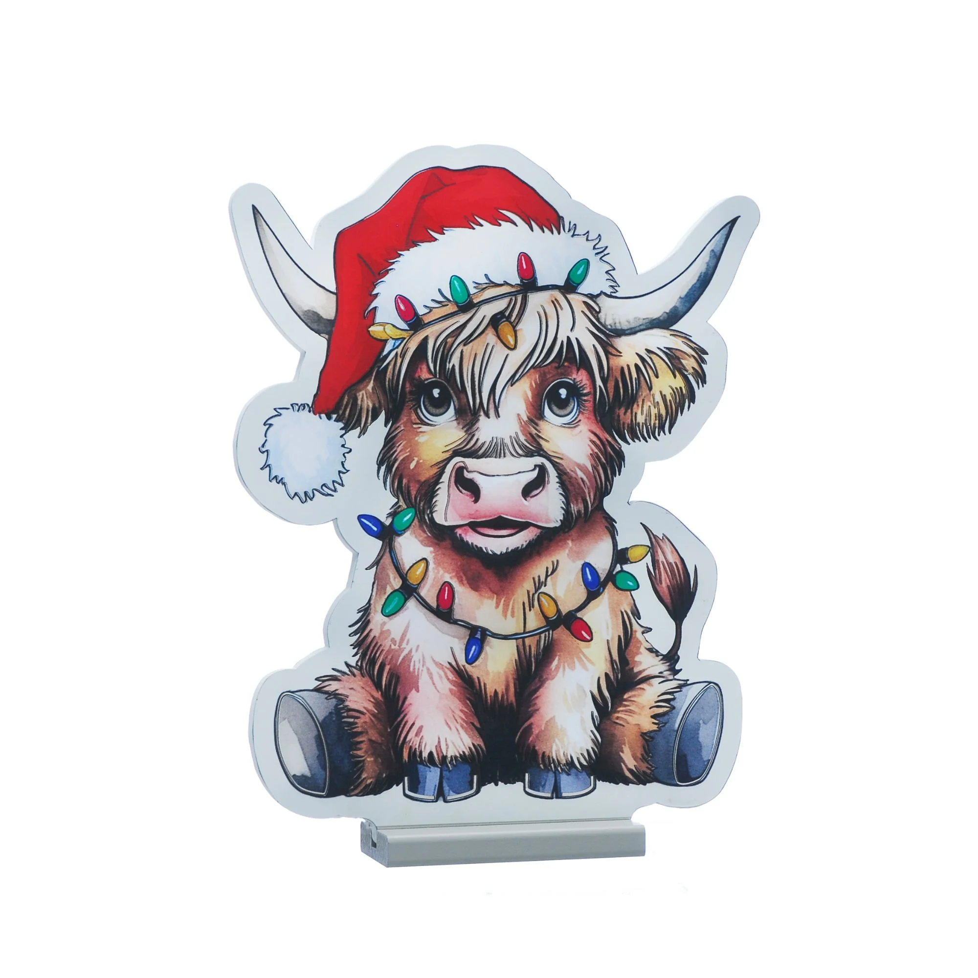 20cm Highland Cow with Santa Hat Christmas USB Infinity Light - Image 3