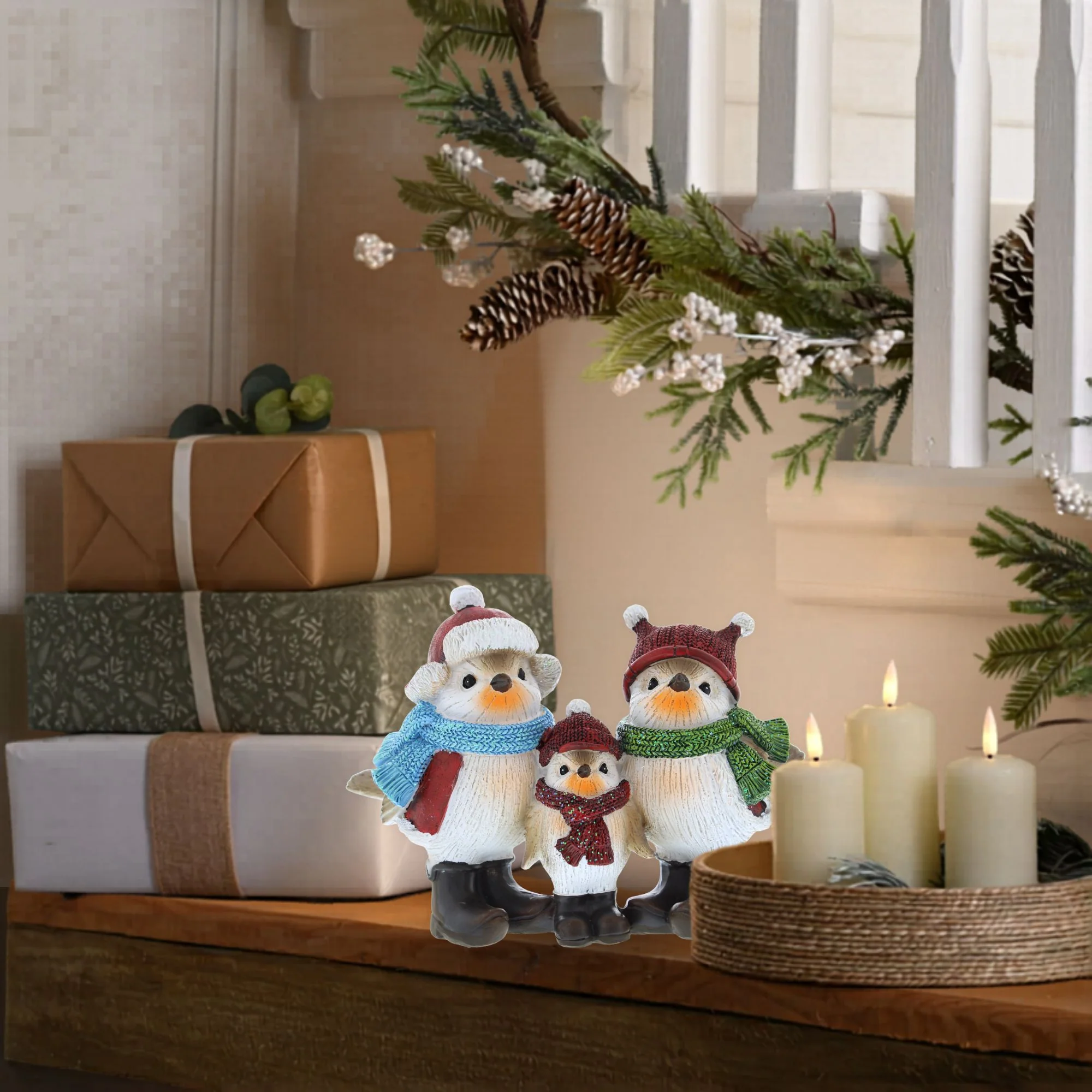 15cm Set of Three Cosy Robin Family Christmas Display Ornament - Image 2