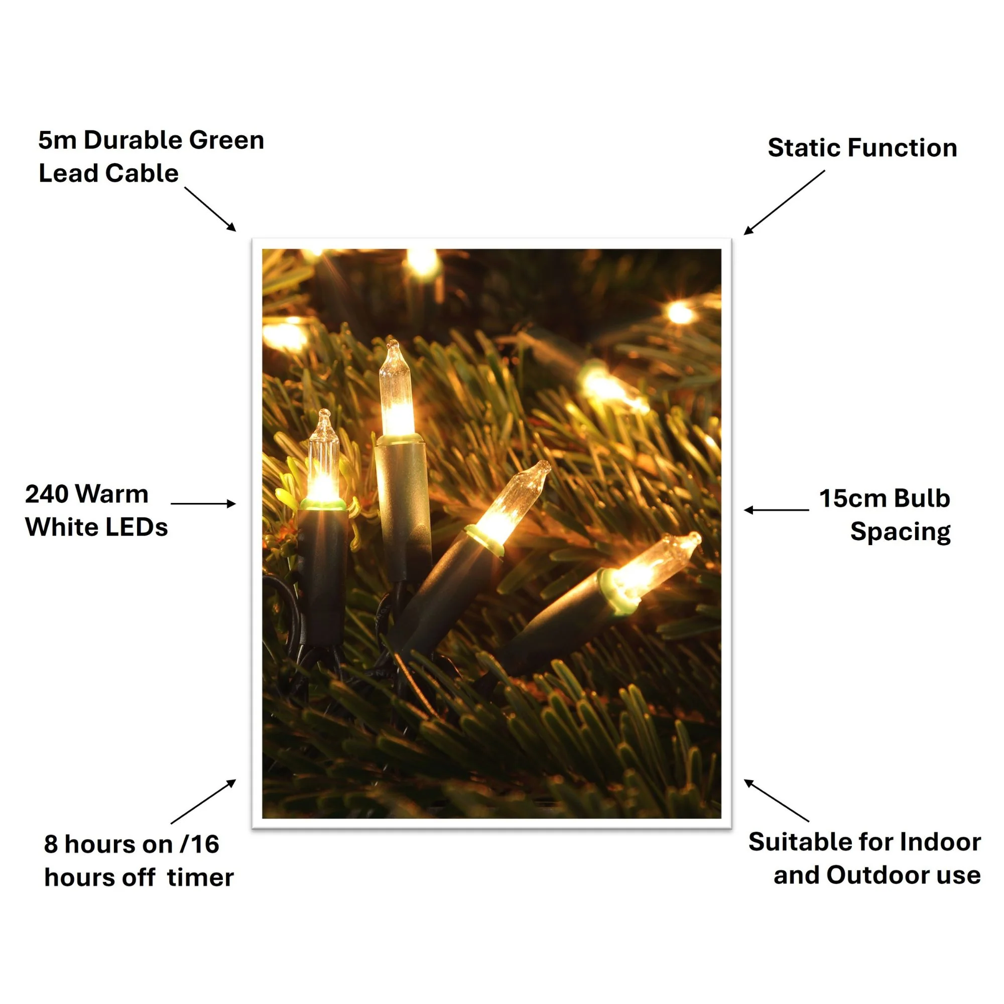 240 LED Classic Warm White Retro Fairy Christmas Lights - Image 5