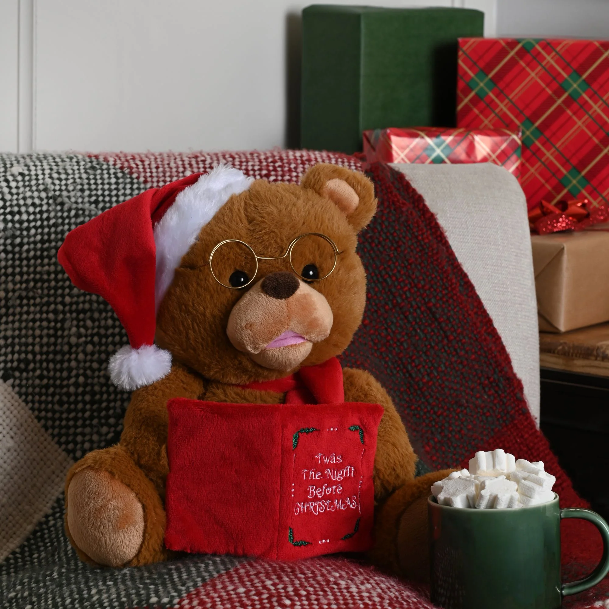 26cm Battery Operated Animated Storytelling Christmas Bear with Book and Santa Hat - Image 5