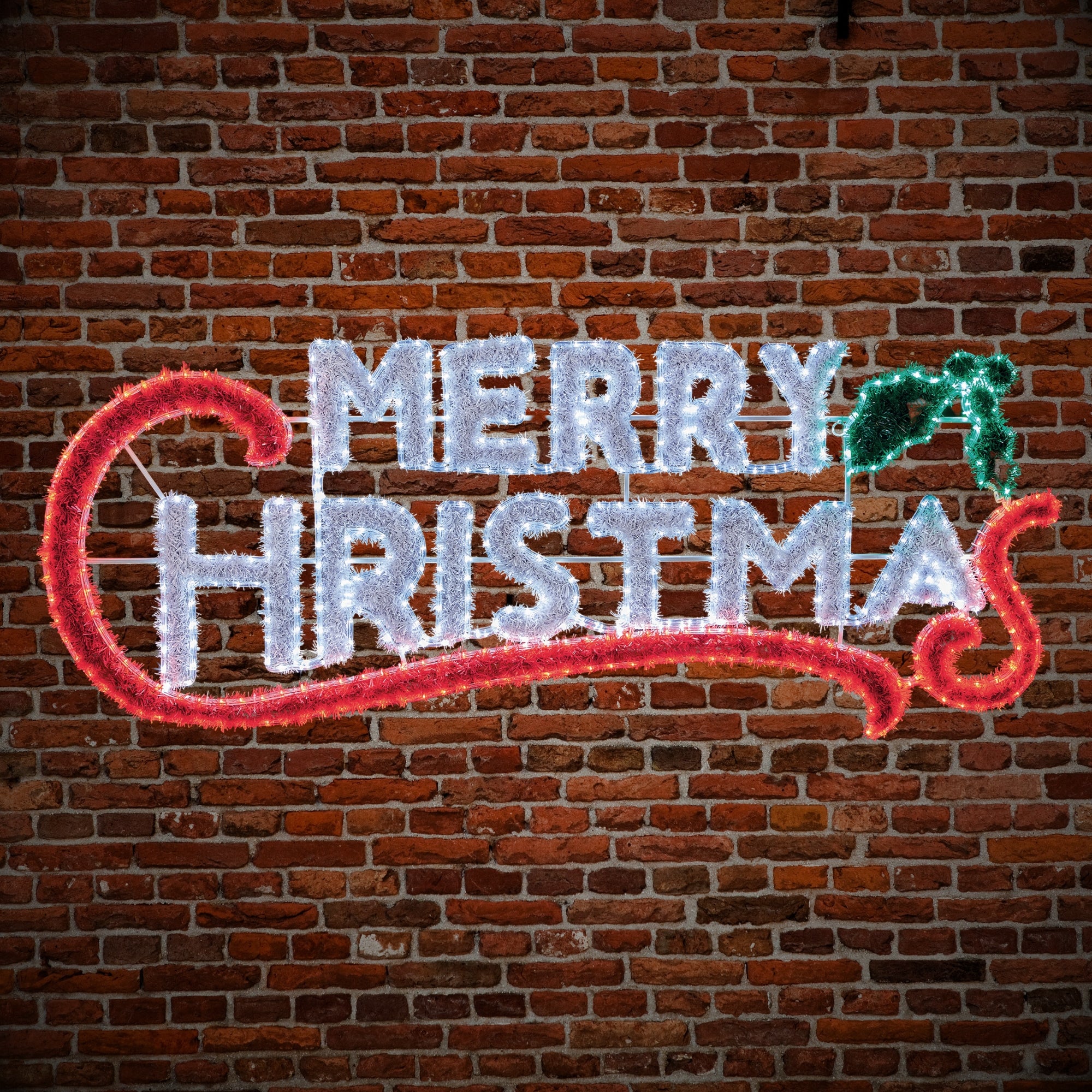 2m Giant Merry Christmas Tinsel Silhouette Motif with 600 LEDs - Image 2