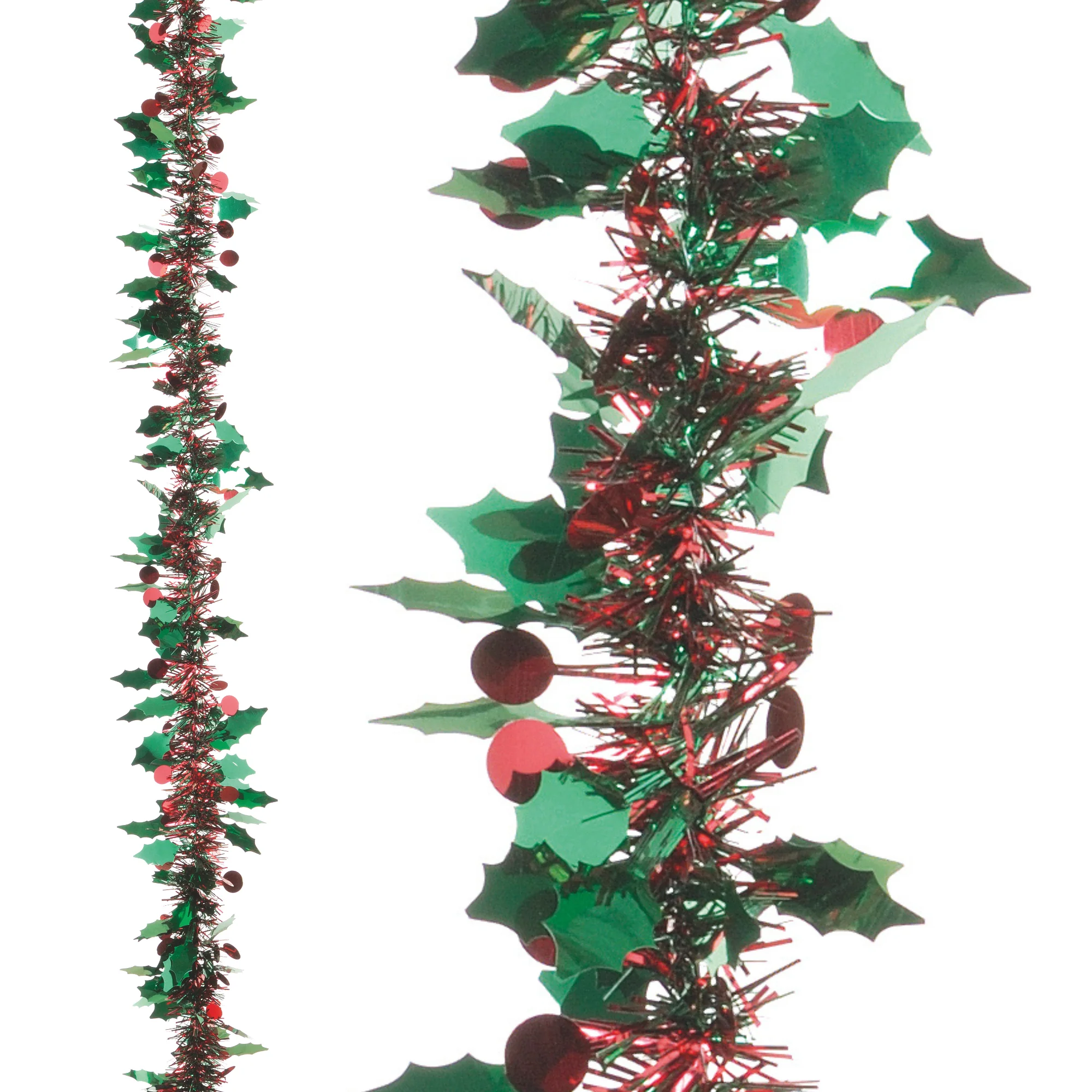 2m Green Holly and Red Berry Luxury Christmas Tinsel