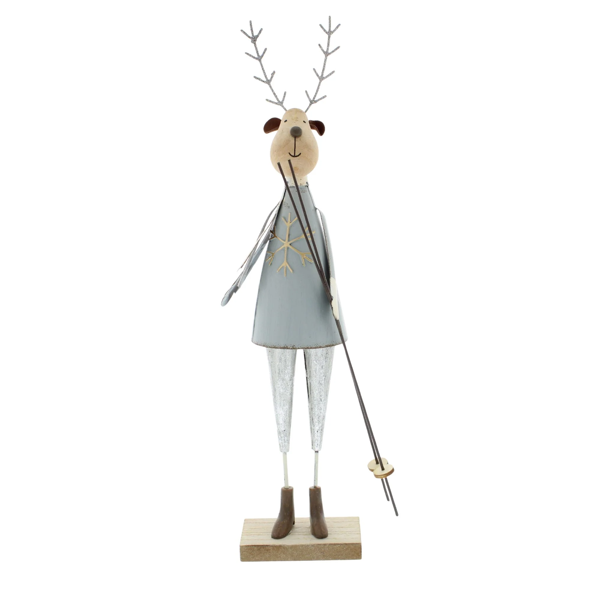 34cm Standing Metal Reindeer with Ski Poles for Christmas Display - Image 2