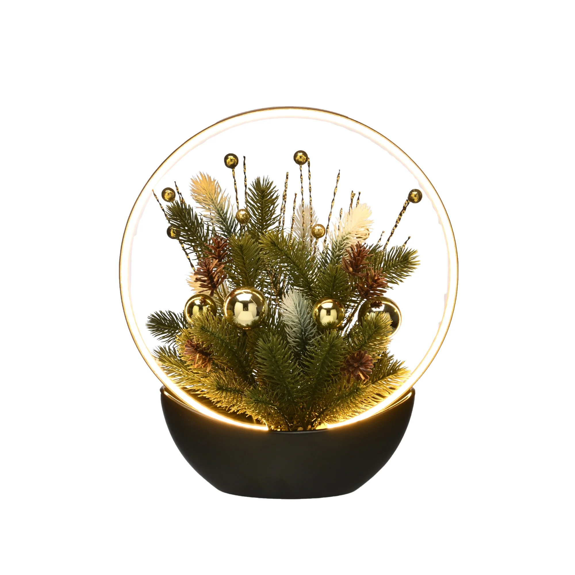 35cm Lit Christmas Silver Ball Arrangement with Warm White LEDs