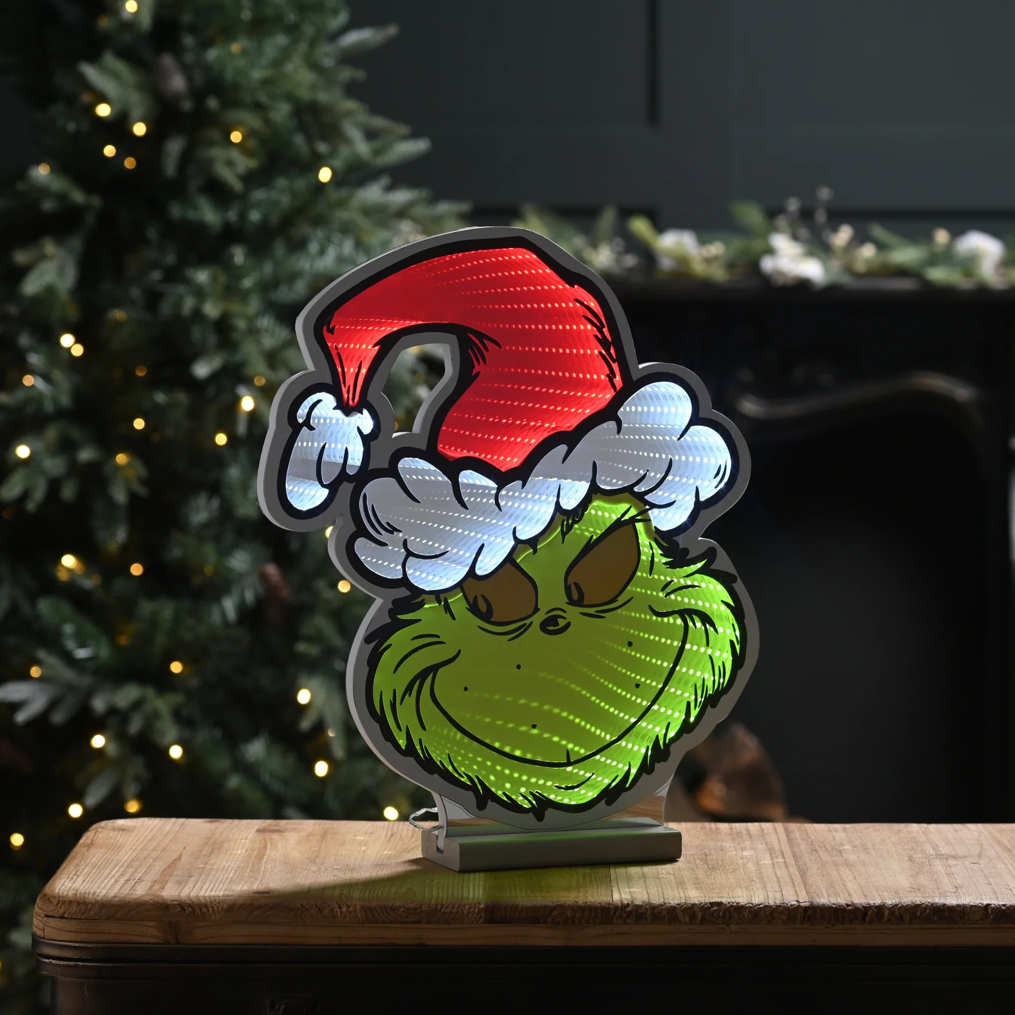 40cm Grinch Head Wearing Santa Hat Christmas Infinity Lig