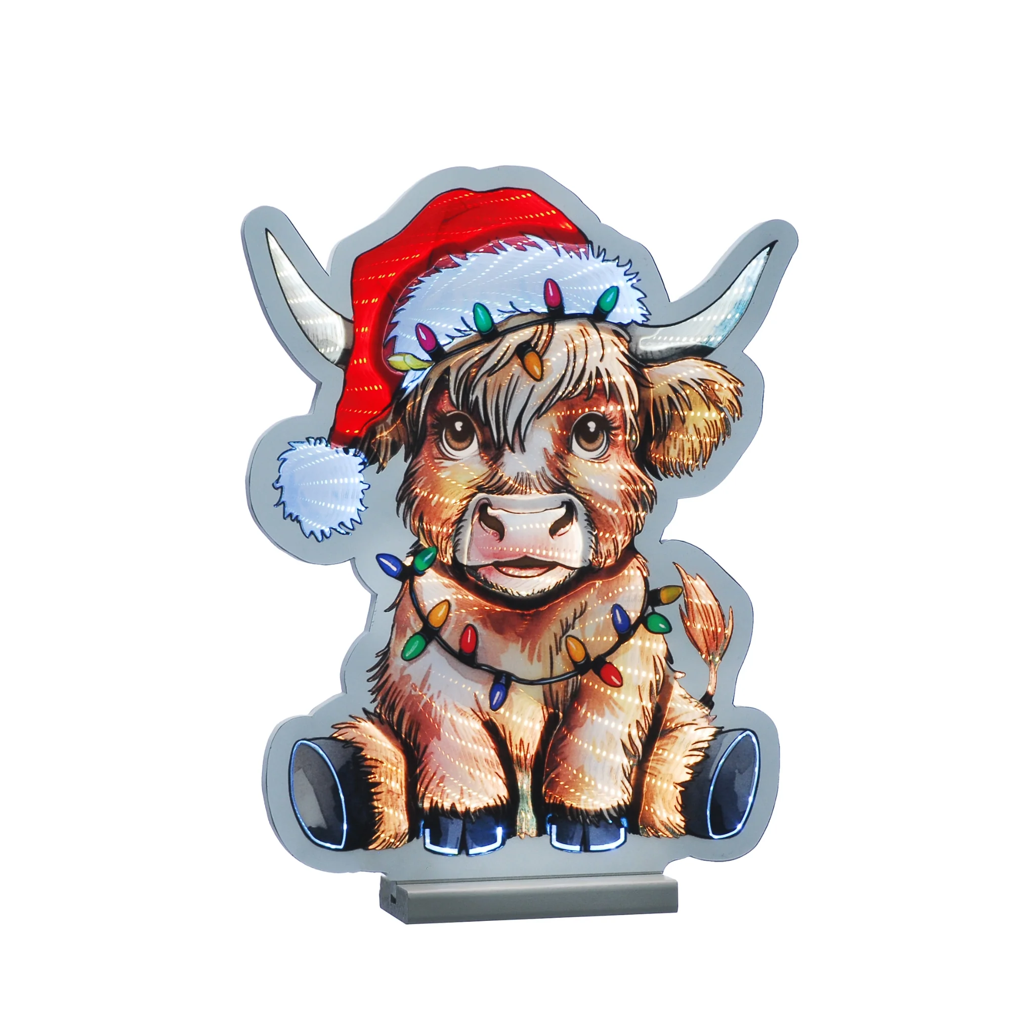 40cm Highland Cow with Santa Hat Christmas Infinity Light - Image 2
