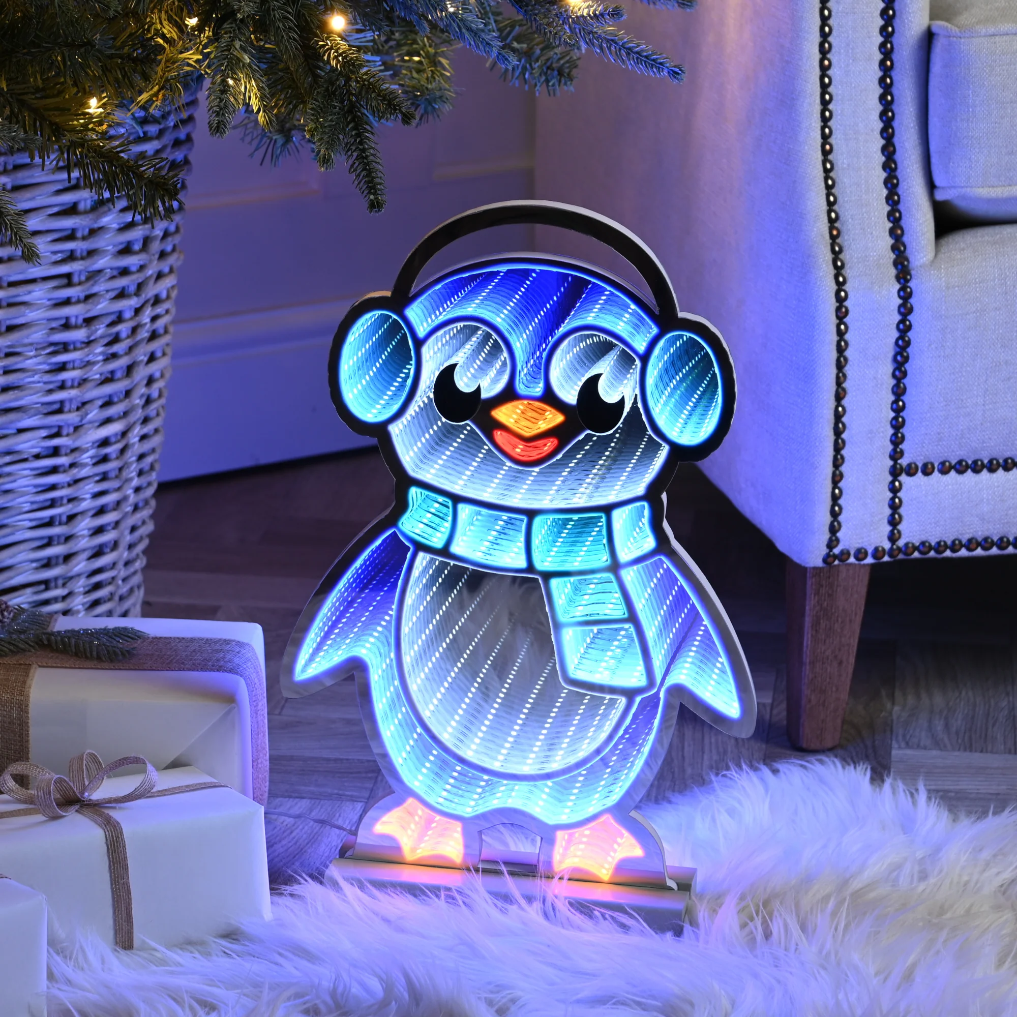 40cm Penguin with Earmuffs Christmas Infinity Light