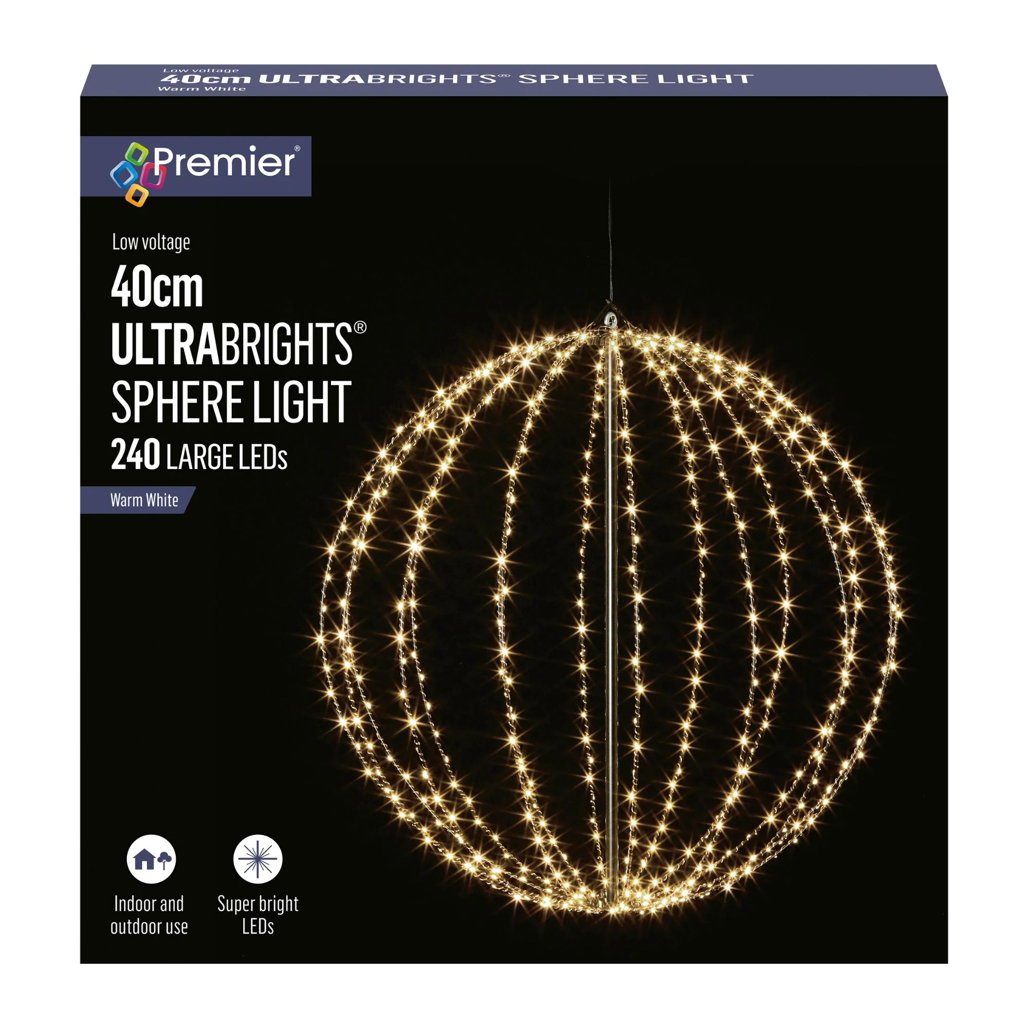 40cm Warm White Metal Sparkling Sphere Frame 224 White LEDs - Image 2
