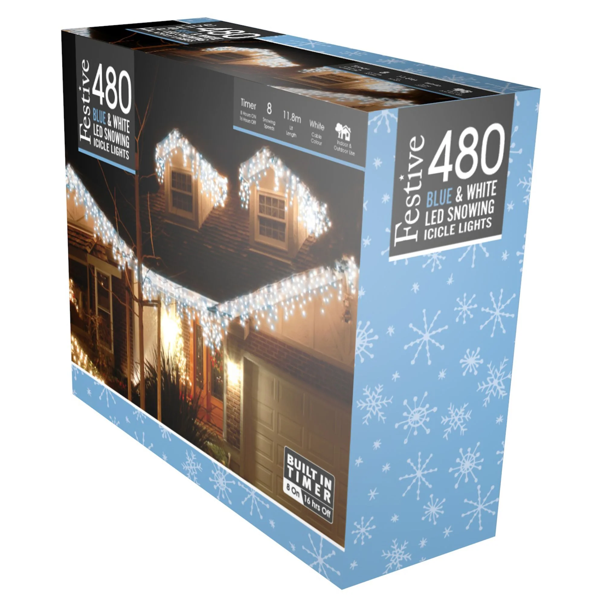 480 Blue and White Snowing Icicle Timer Lights 11.8m - Image 4