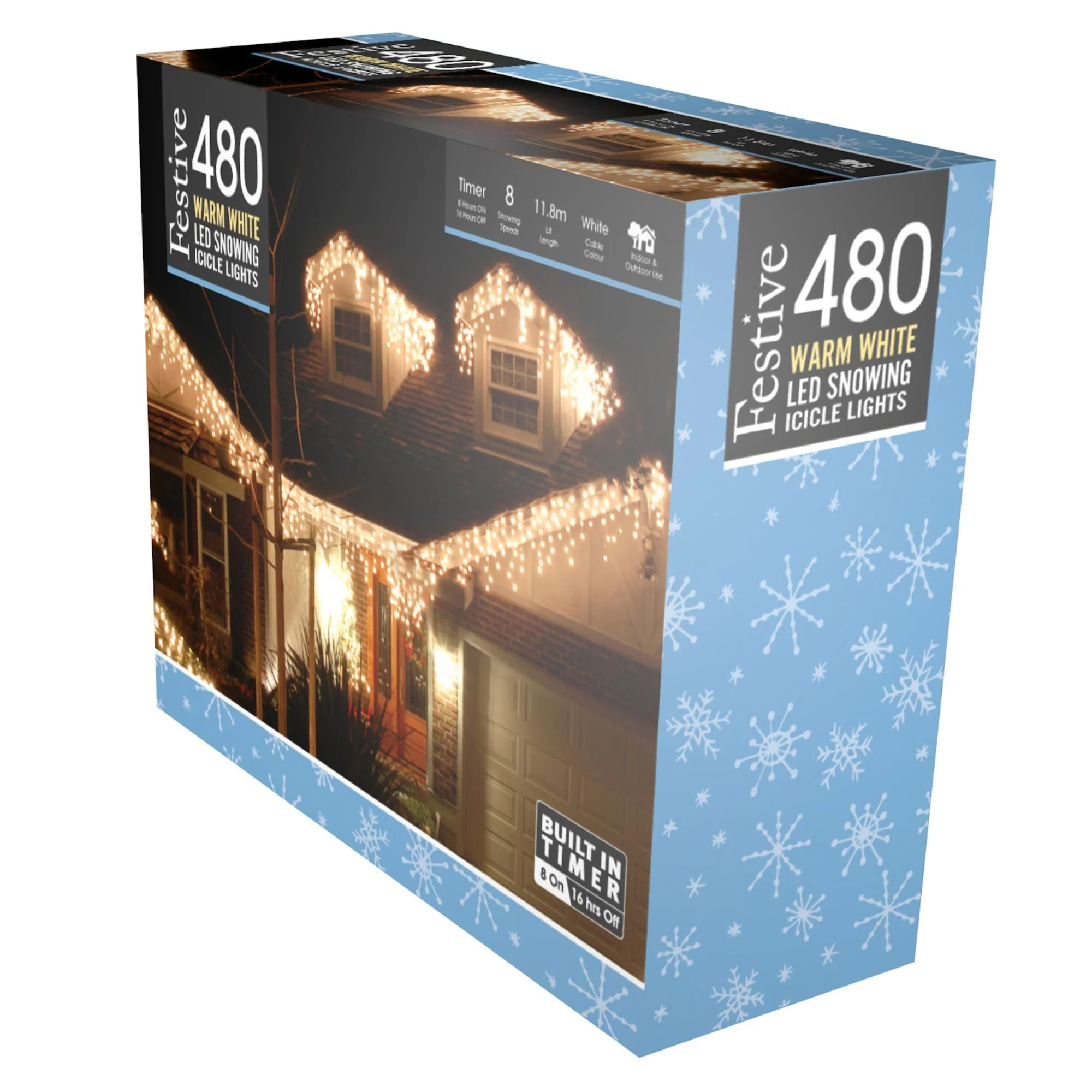 480 Warm White Snowing Icicle Timer Lights 11.8m - Image 4