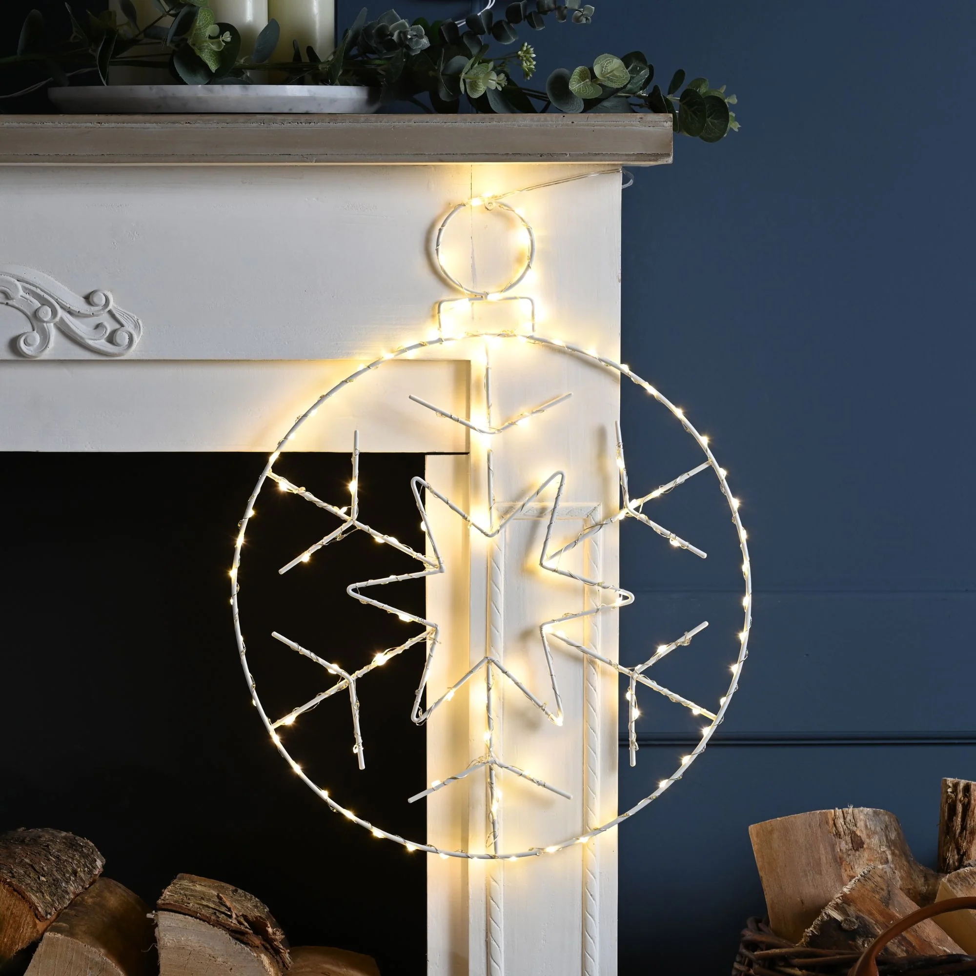 48cm Lit Hanging Snowflake Bauble Silhouette with 250 Warm White LEDs - Image 2