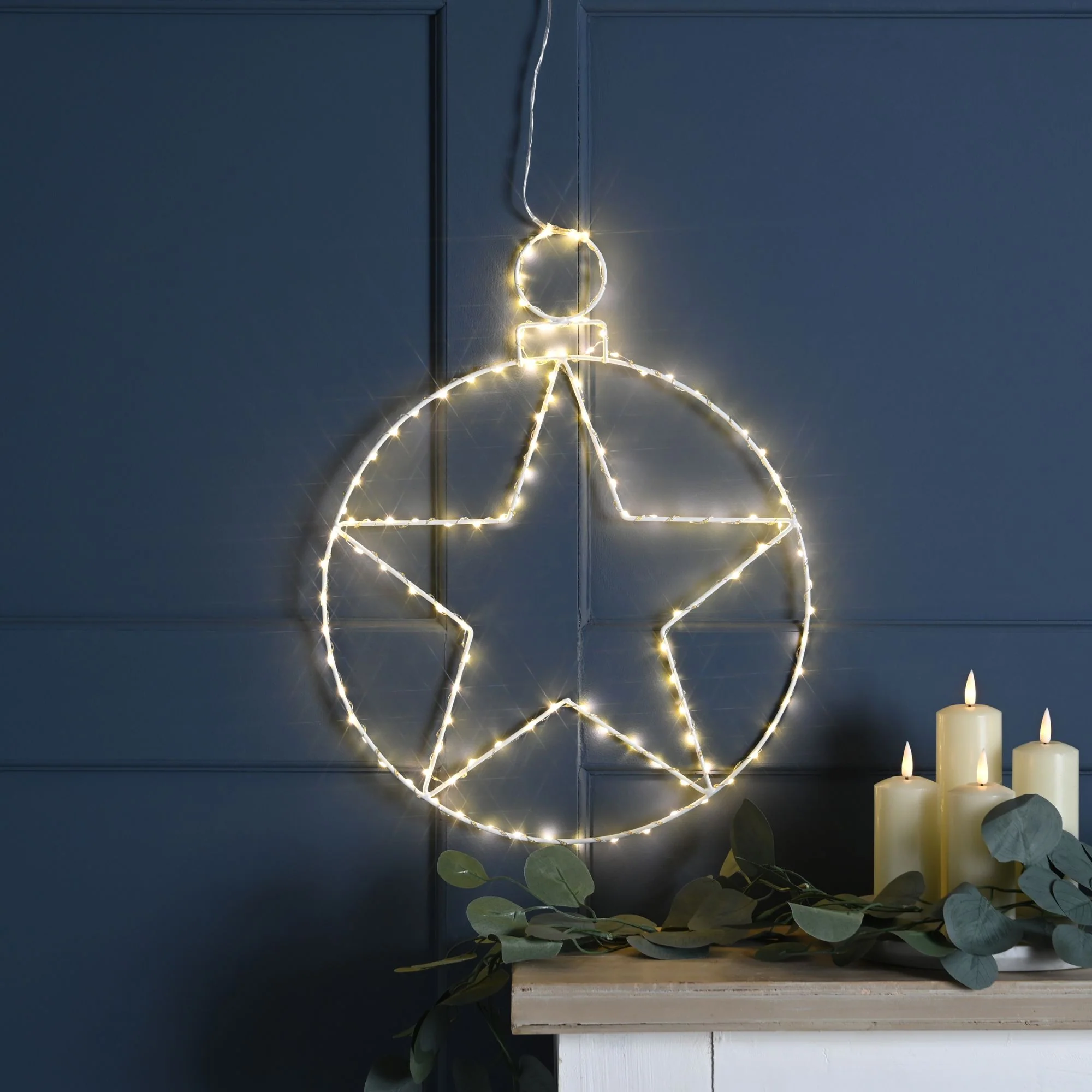 48cm x 38cm Lit Hanging Christmas Star Bauble Silhouette with 236 Warm White LEDs