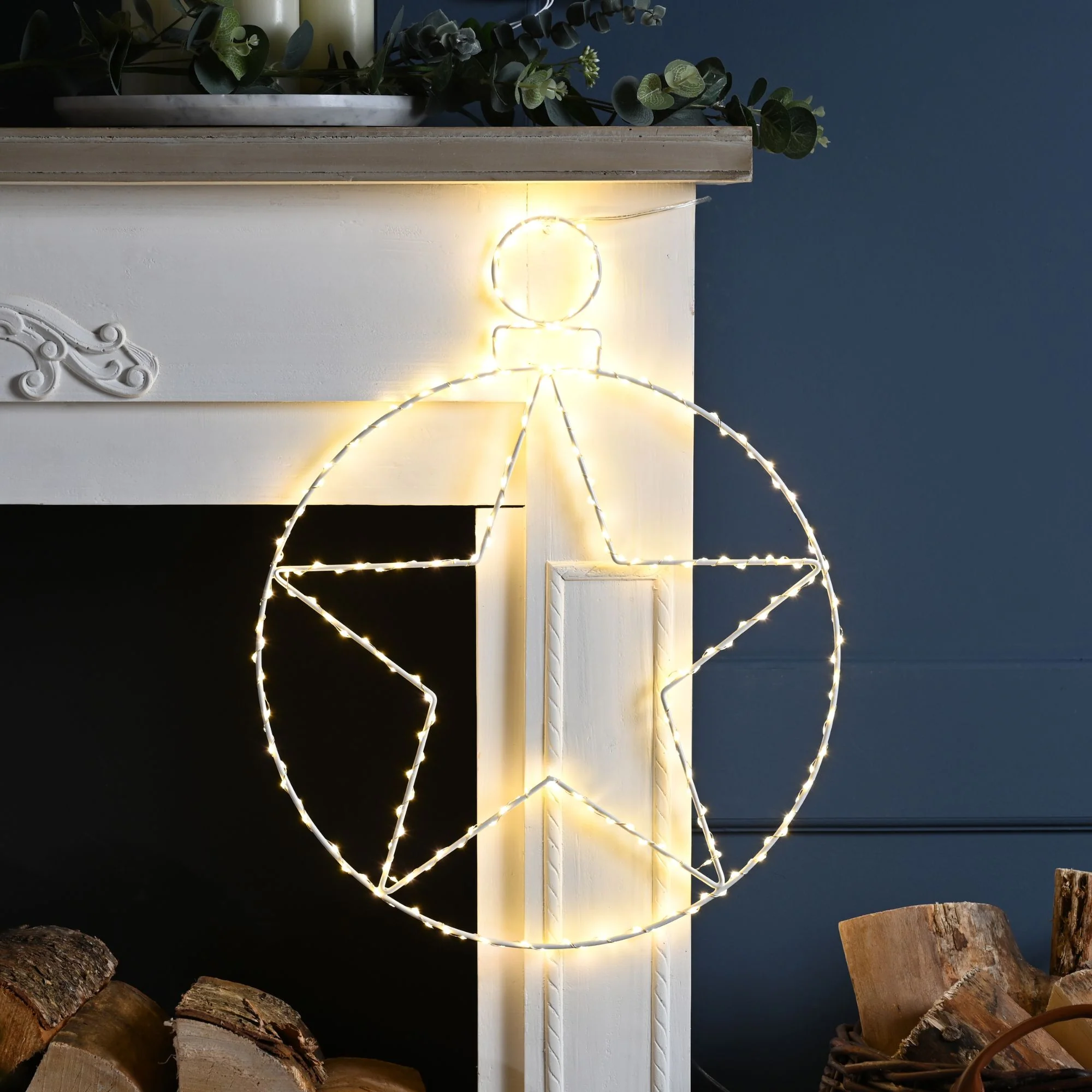 48cm x 38cm Lit Hanging Christmas Star Bauble Silhouette with 236 Warm White LEDs - Image 2