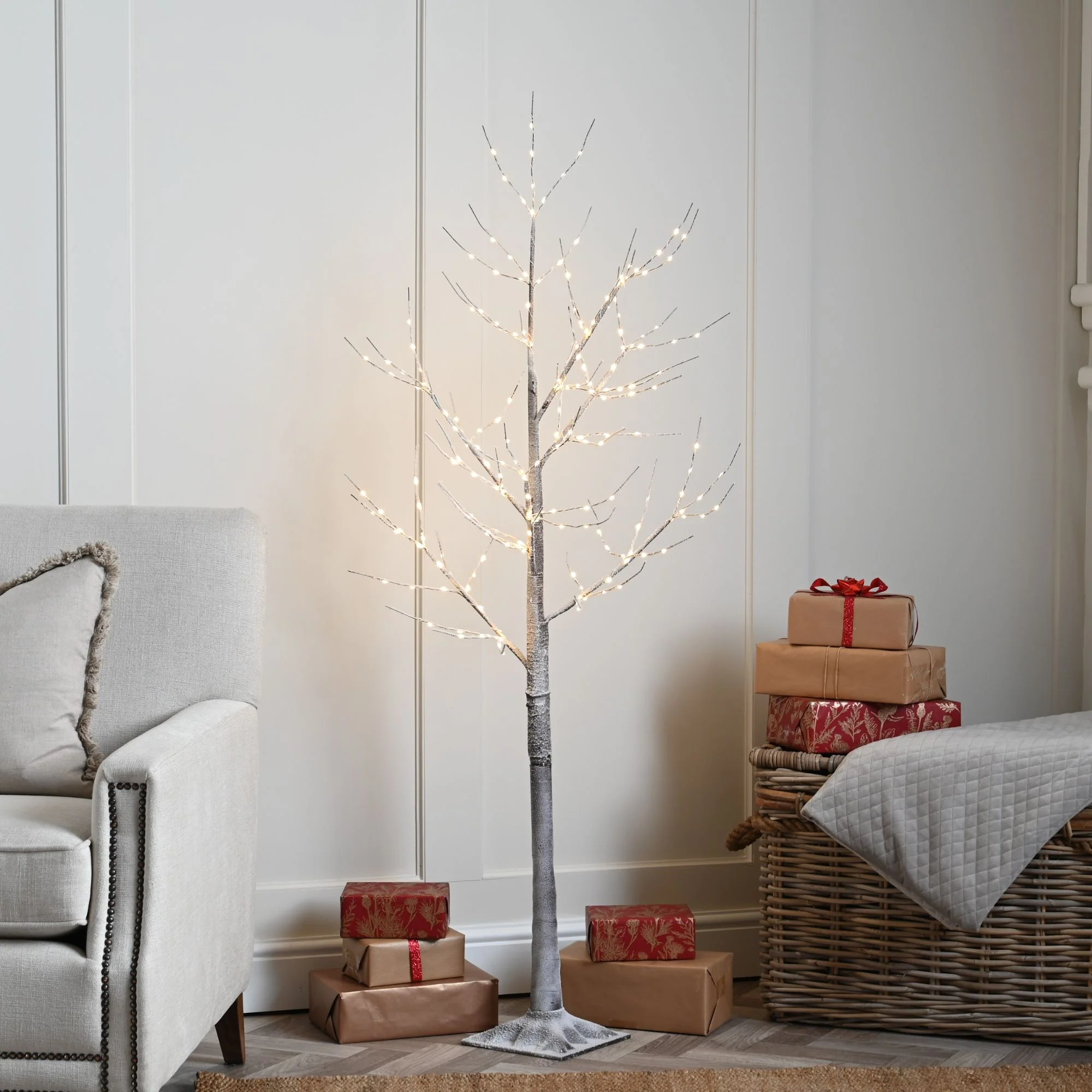 6ft Snow Christmas Twig Tree with 320 Warm White LEDs