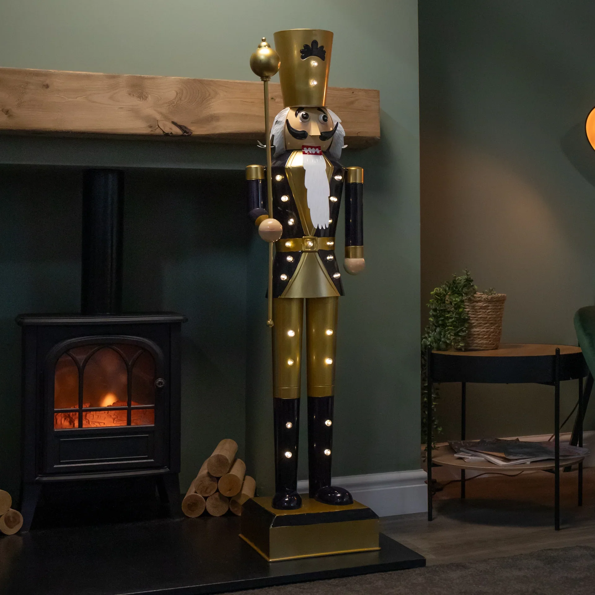 4ft Navy and Gold In Lit Christmas Nutcracker Guard - Image 3