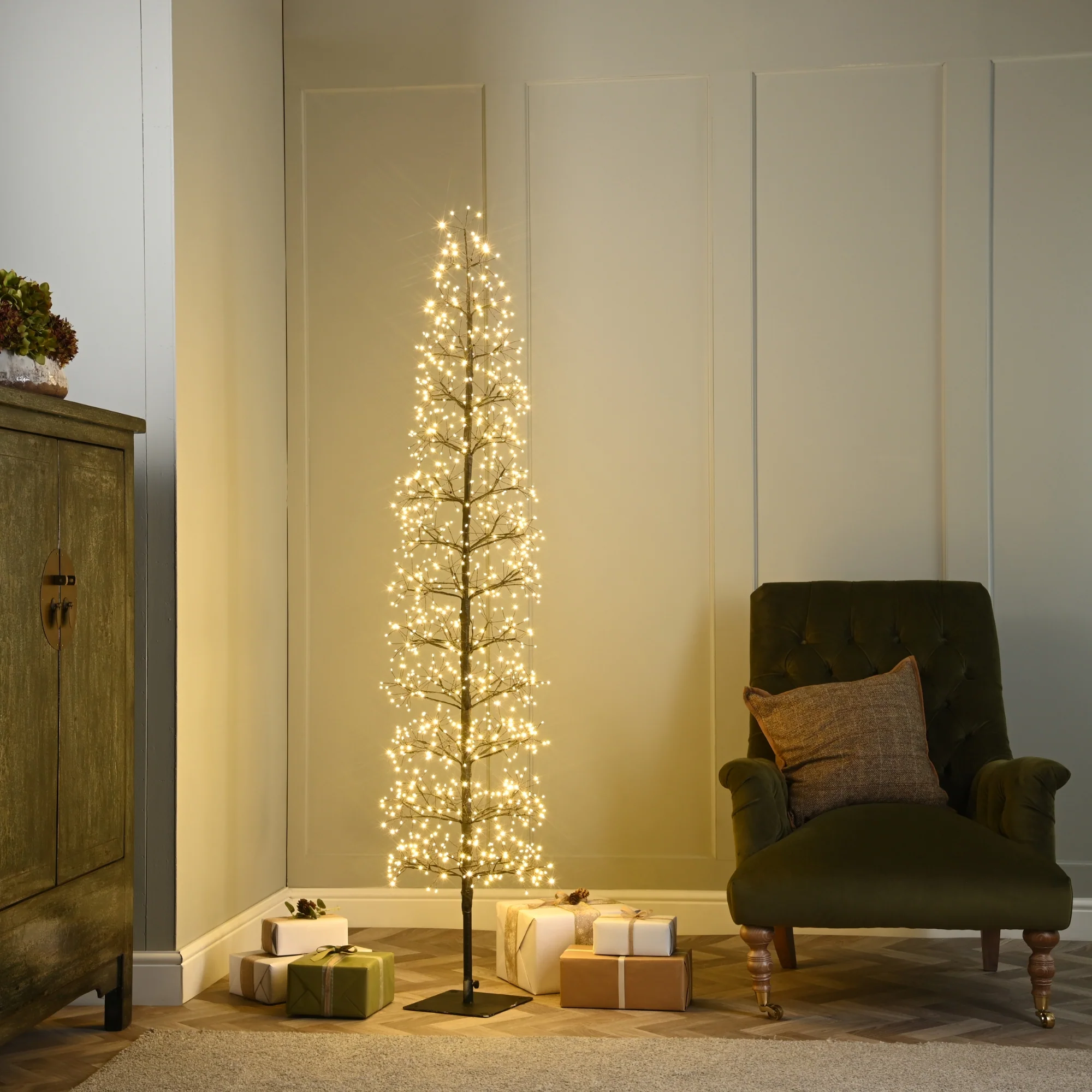6ft Black Microdot Starburst Slim Christmas Tree with 1080 Twinkling Warm White LEDs