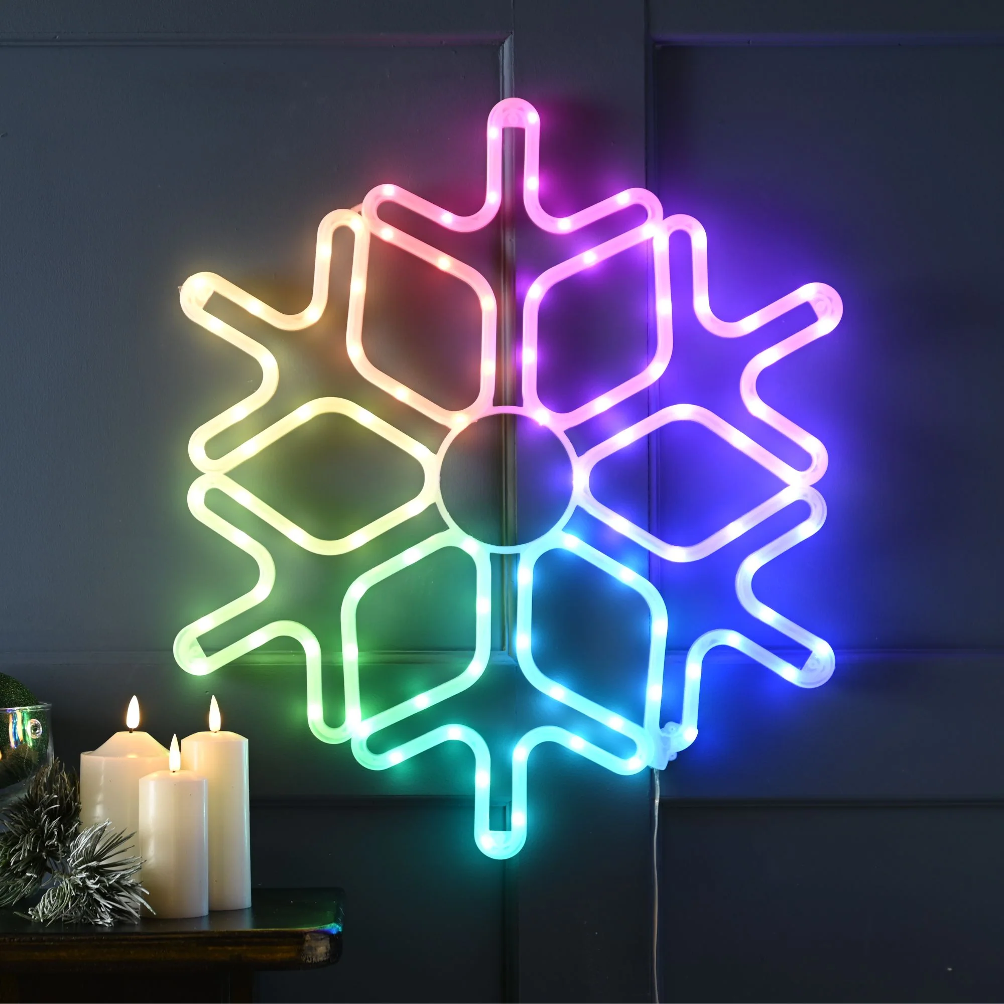 57cm Colour Shifting Snowflake RGB LED Wall Light Christmas Silhouette