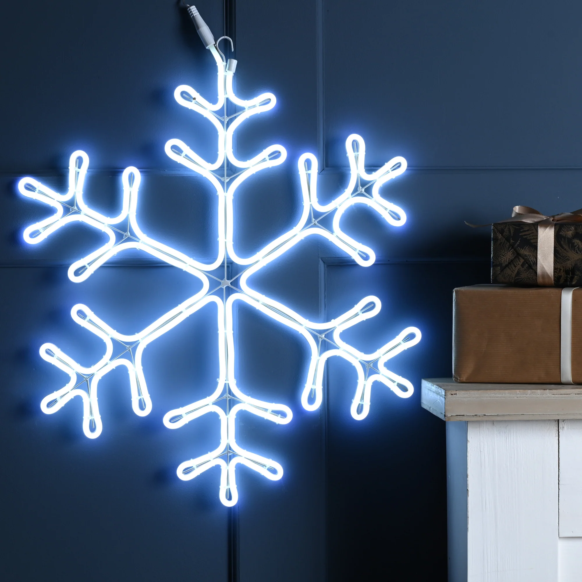 59cm Blue and White Neon Colour Changing Snowflake Christmas Silhouette - Image 2