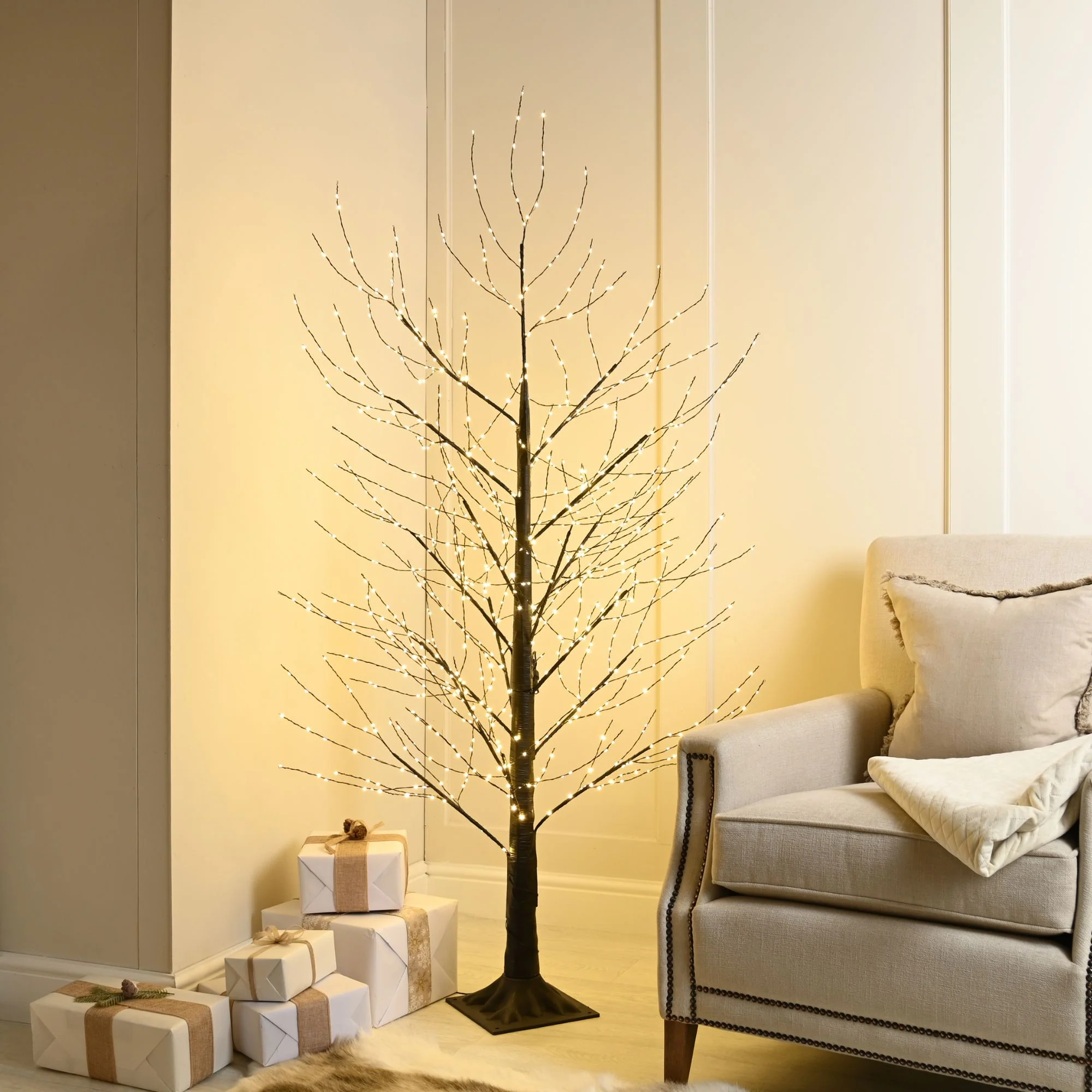 5ft Black Microdot Christmas Tree with 900 Static Warm White LEDs