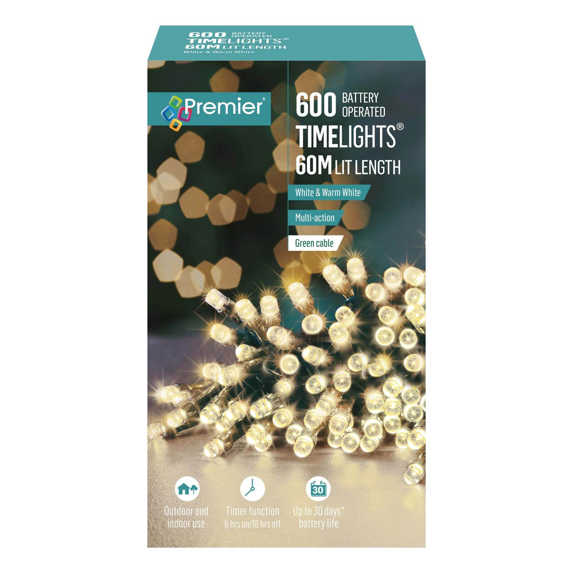 600 White and Warm White Mix Multi Action Battery Powered LED Lights with Timer - Image 2