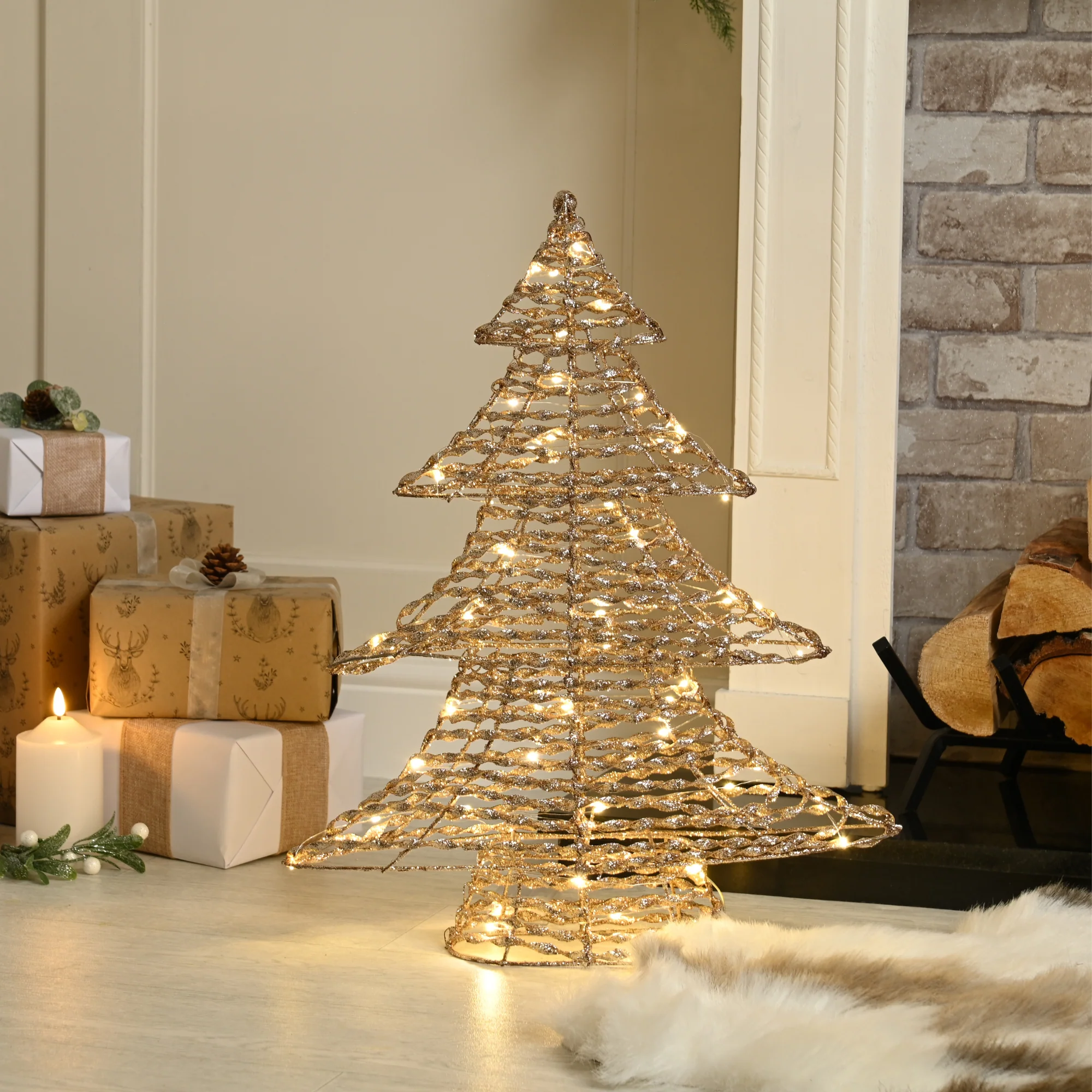 60cm Champagne Gold Christmas Tree Battery Powered with 60 Warm White LEDs