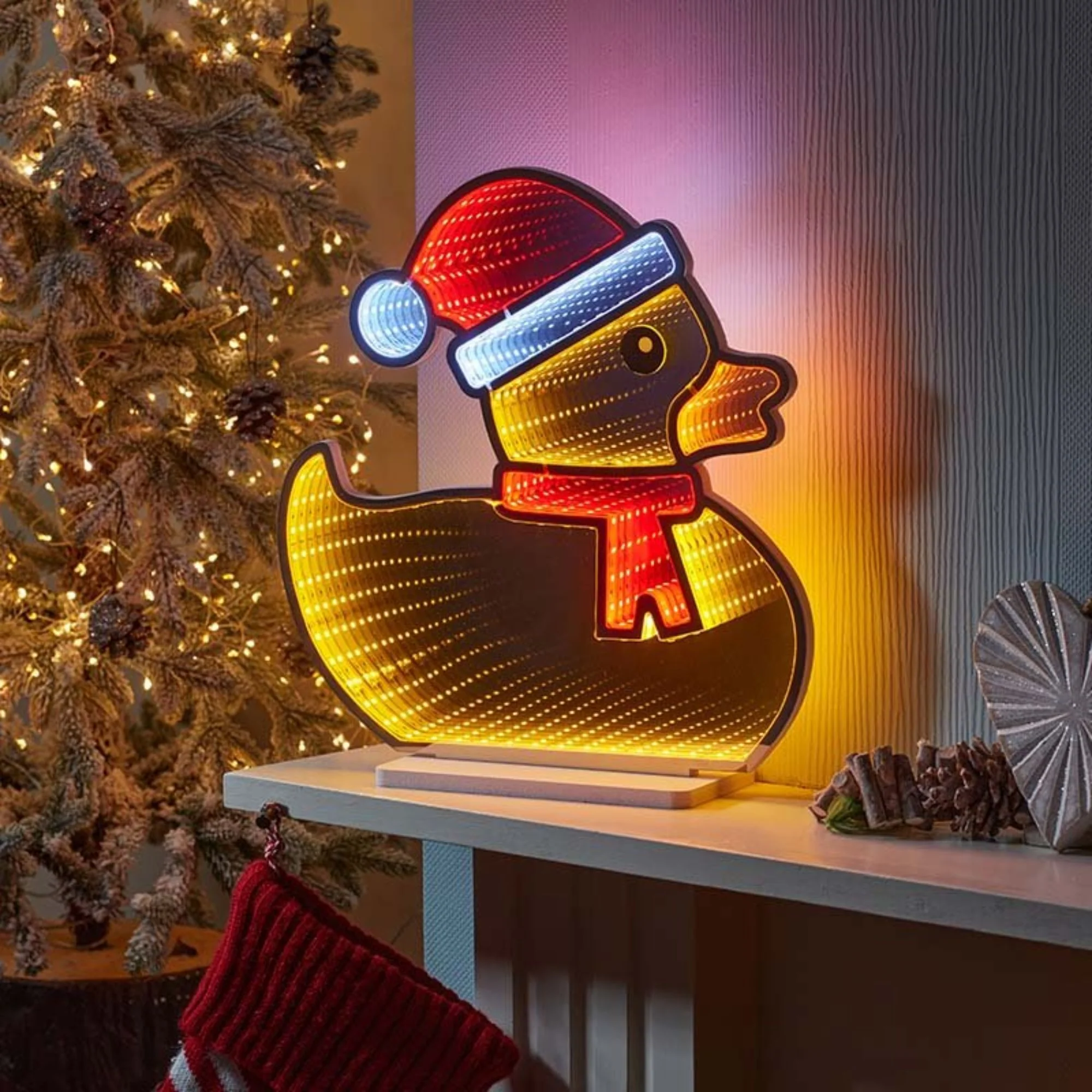 60cm Festive Rubber Duck Magical Christmas Infinity Light