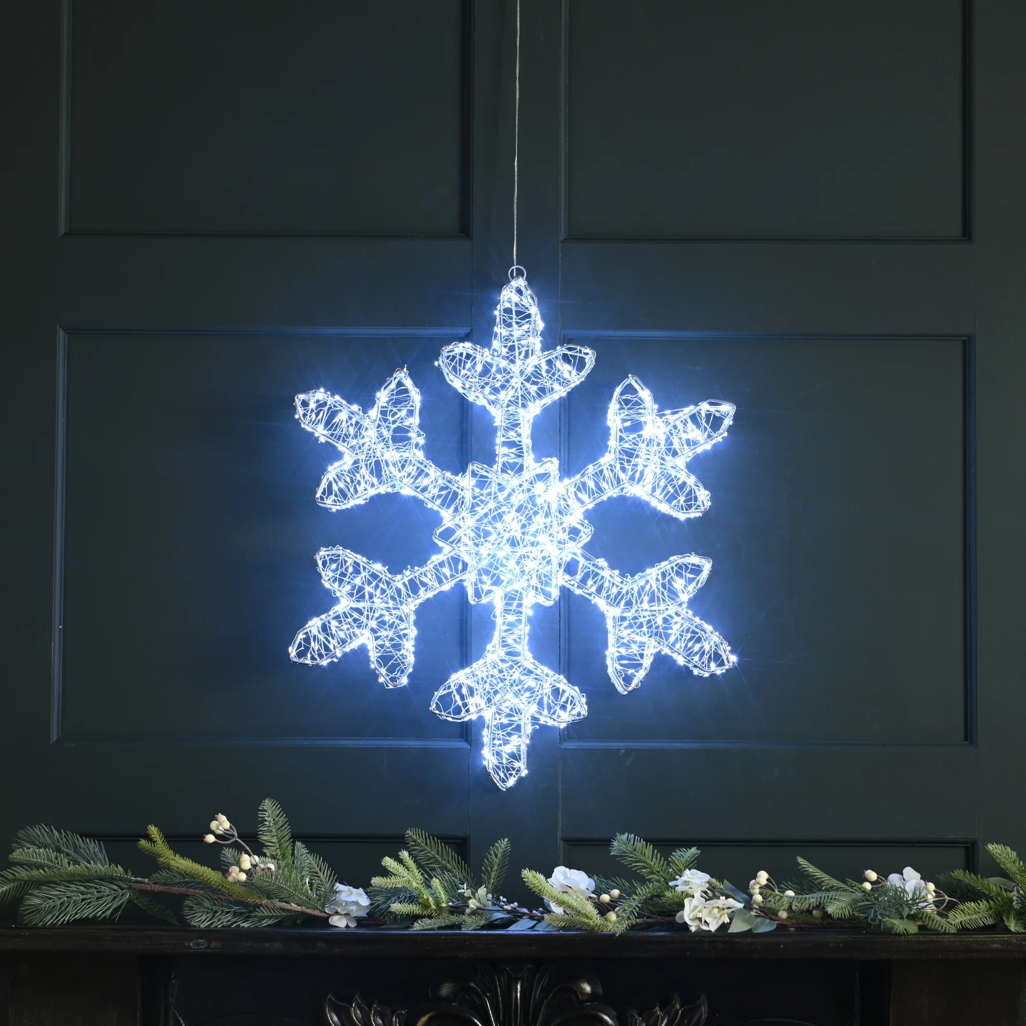 60cm Lit Silver Christmas Snowflake with 1440 White Micro LEDs
