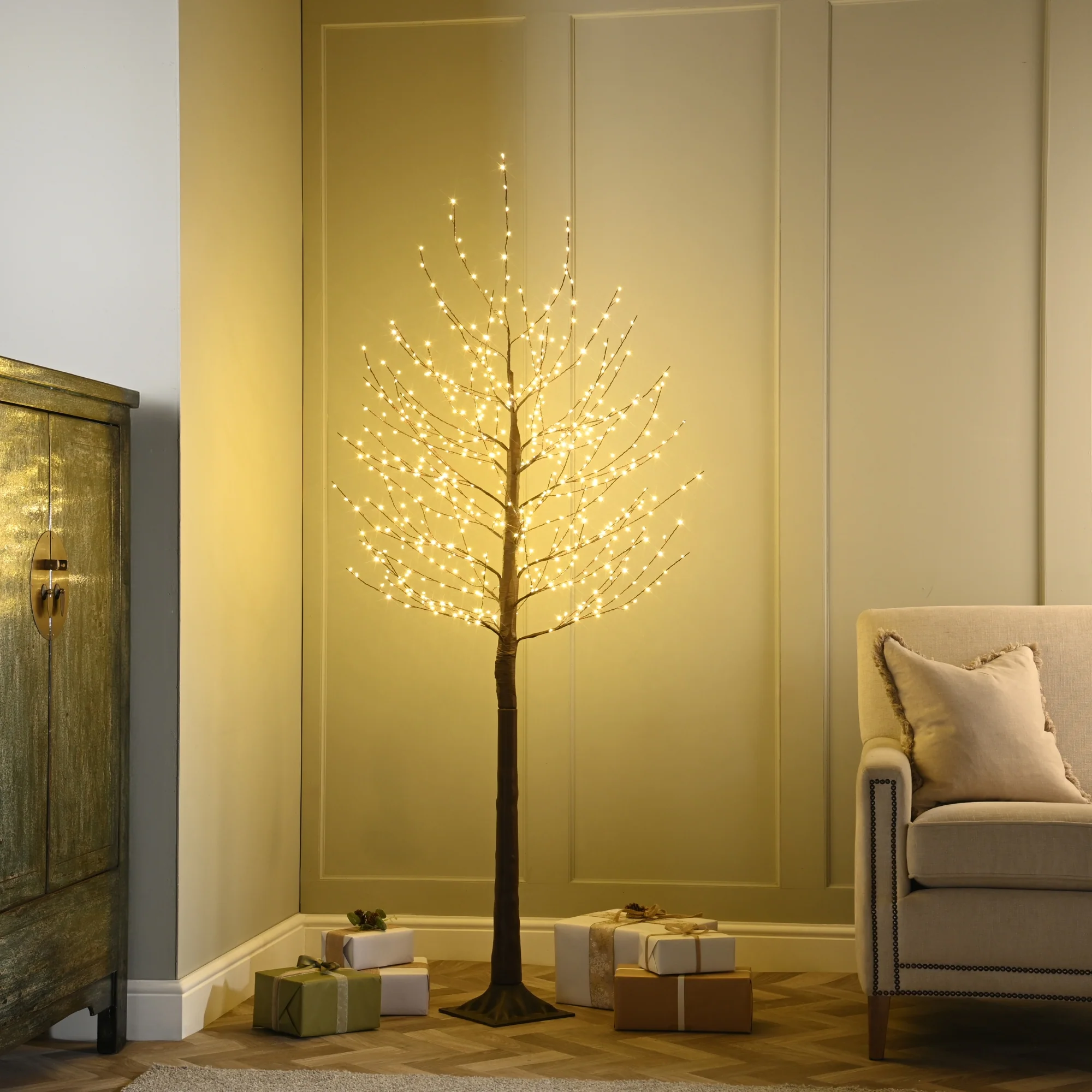 6ft Brown Twig Christmas Tree with 576 Warm White LEDs