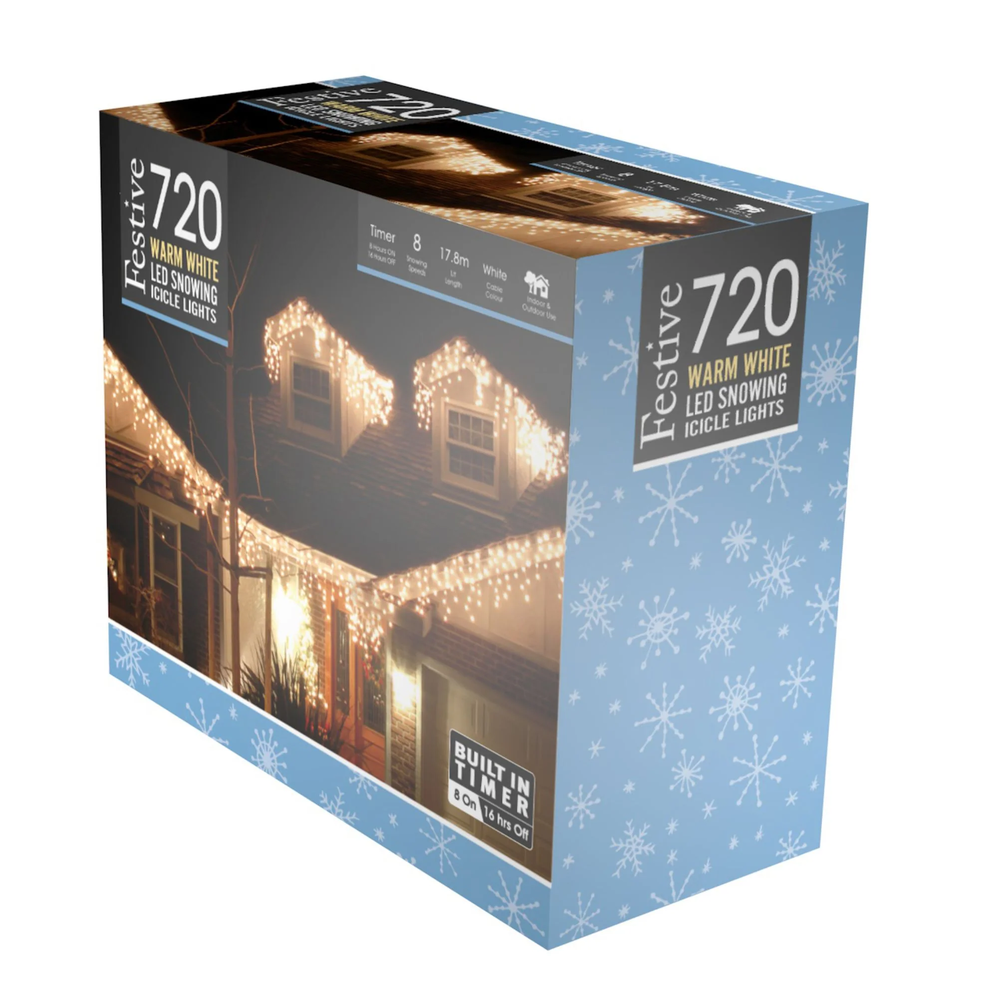 720 Warm White Snowing Icicle Timer Lights 17.8m - Image 4
