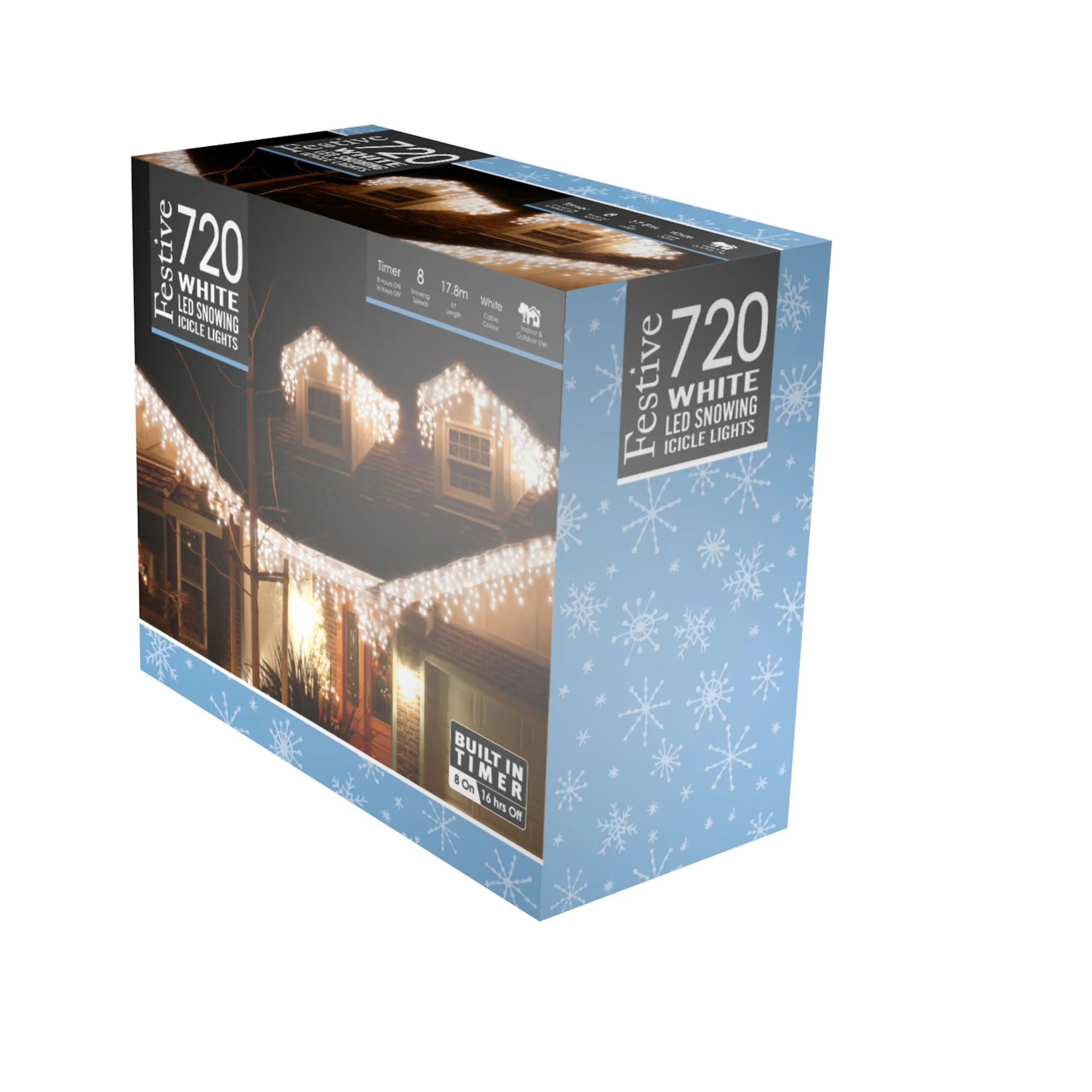 720 White Snowing Icicle Timer Lights 17.8m - Image 4