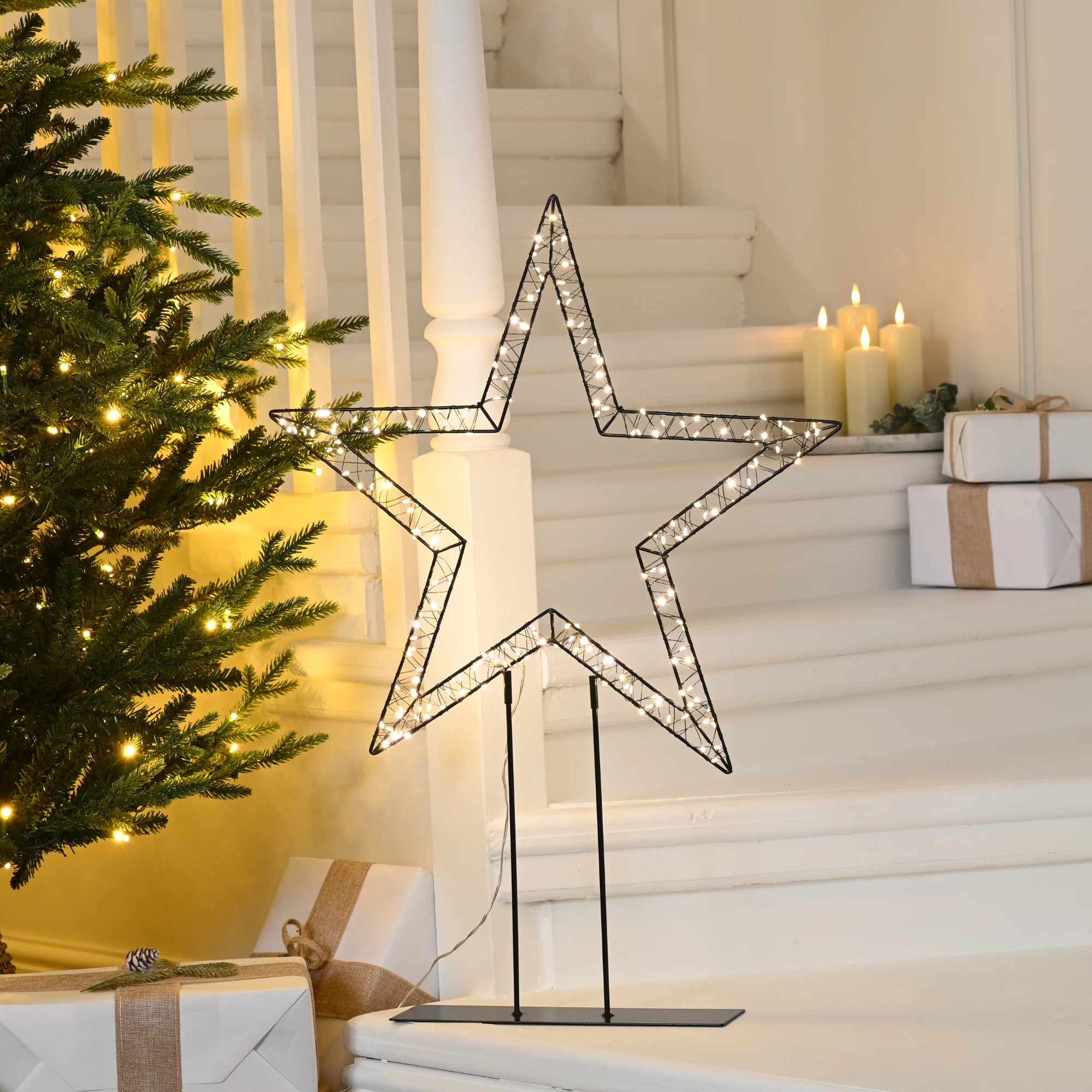 76cm Twinkling Star on Stand Christmas Silhouette with 200 Warm White LEDs