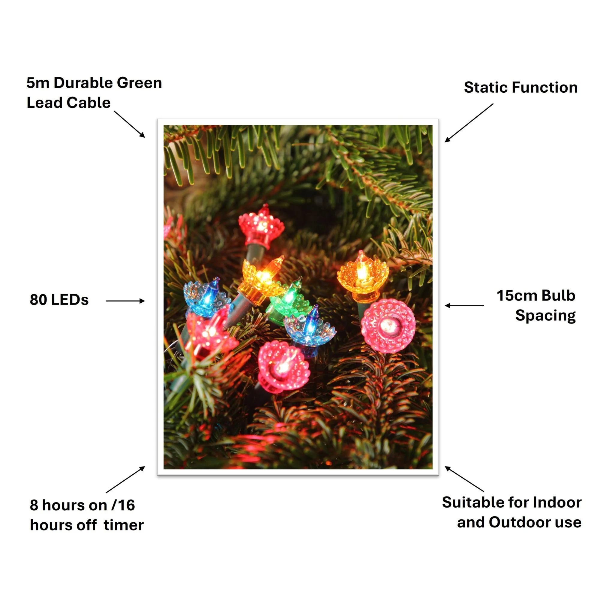 80 Classic Pickwick Multi Coloured LED Retro Christmas Lights - Image 4