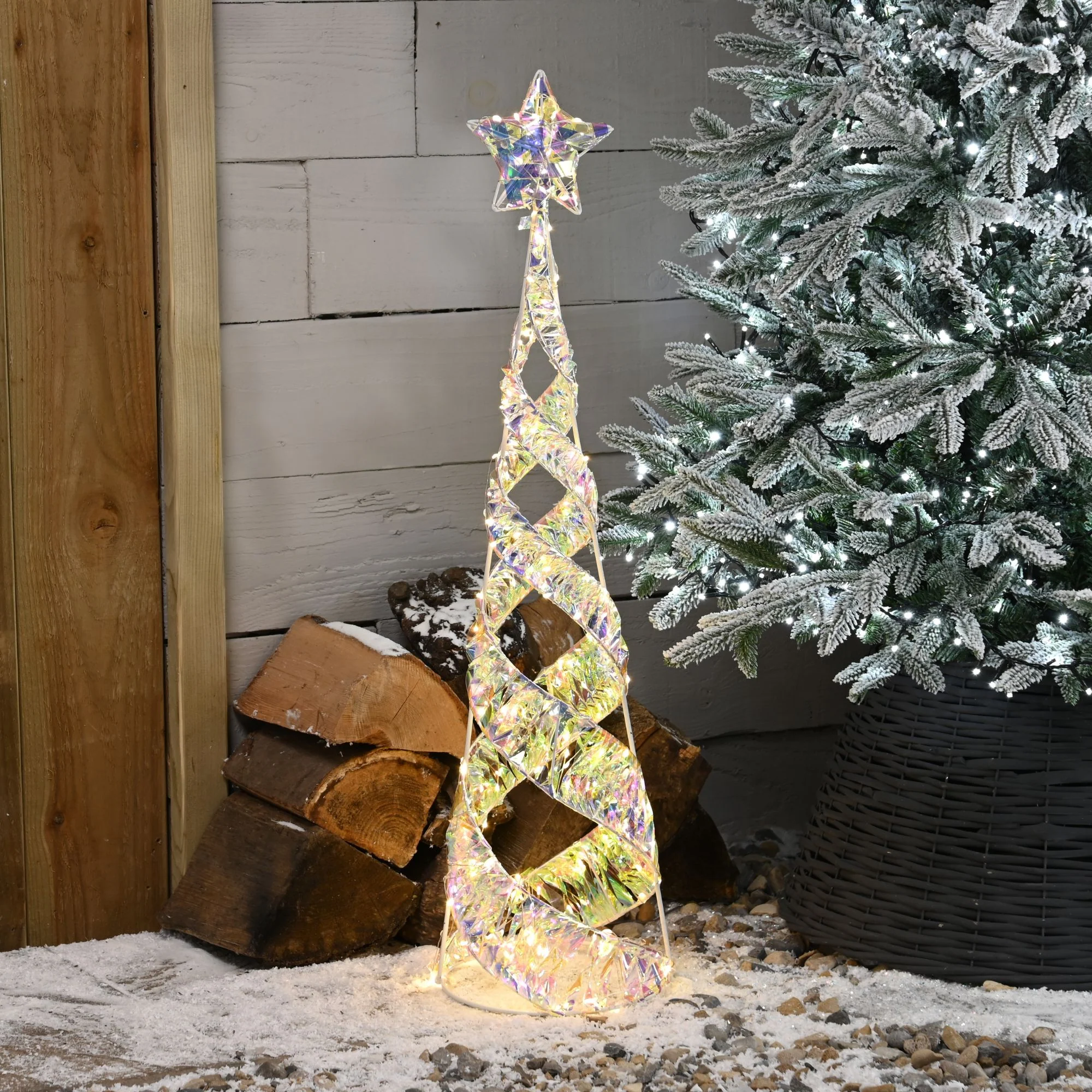 80cm White Star Shimmer Spiral Christmas Tree with 400 Warm White Micro LEDs