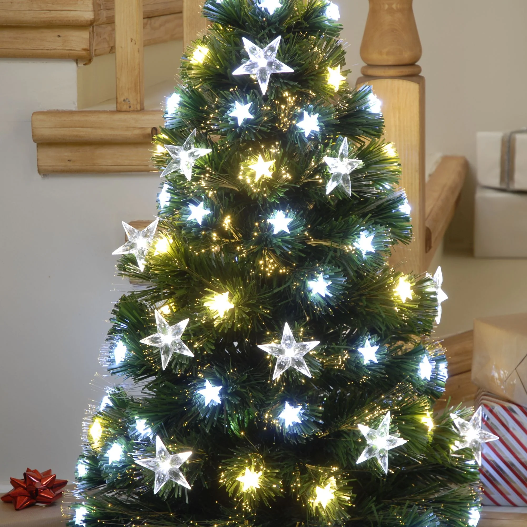 90cm White and Warm White LED Fibre Optic Stars Christmas Tree - Image 3