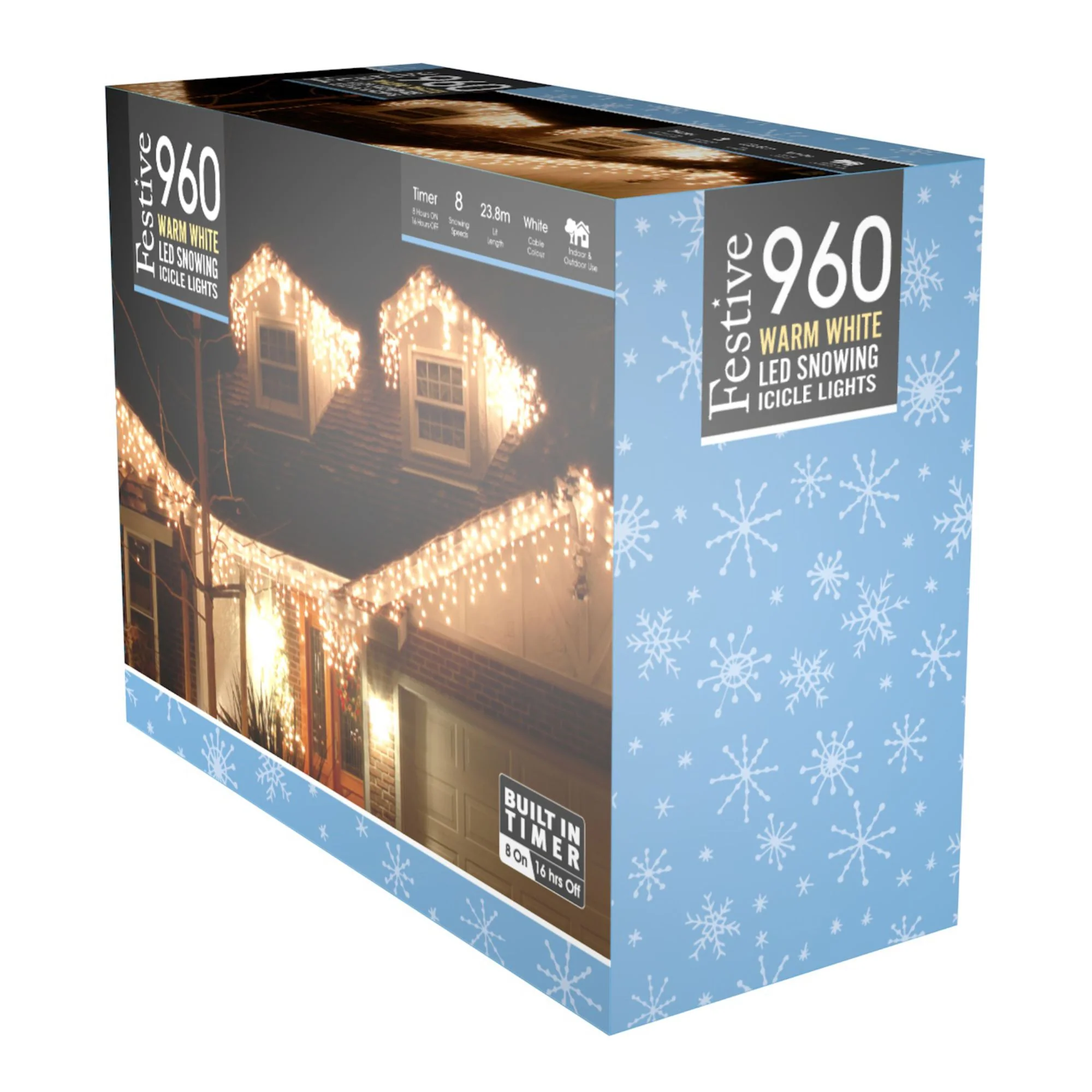 960 Warm White Snowing Icicle Timer Lights 23.8m - Image 4