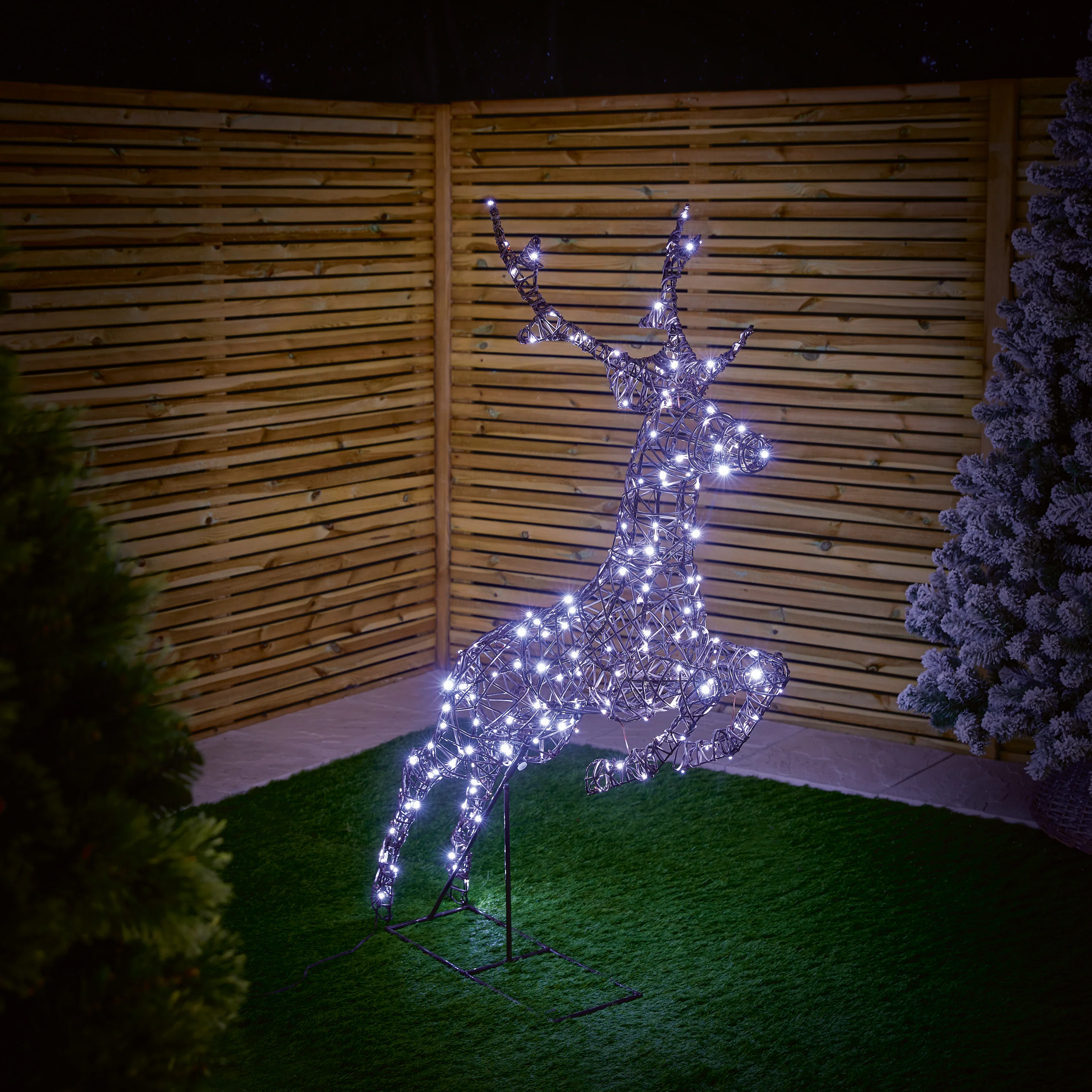 1.5m Brown Rattan Leaping Reindeer with 260 LEDs (White & Warm White Colour Switch) - Image 3