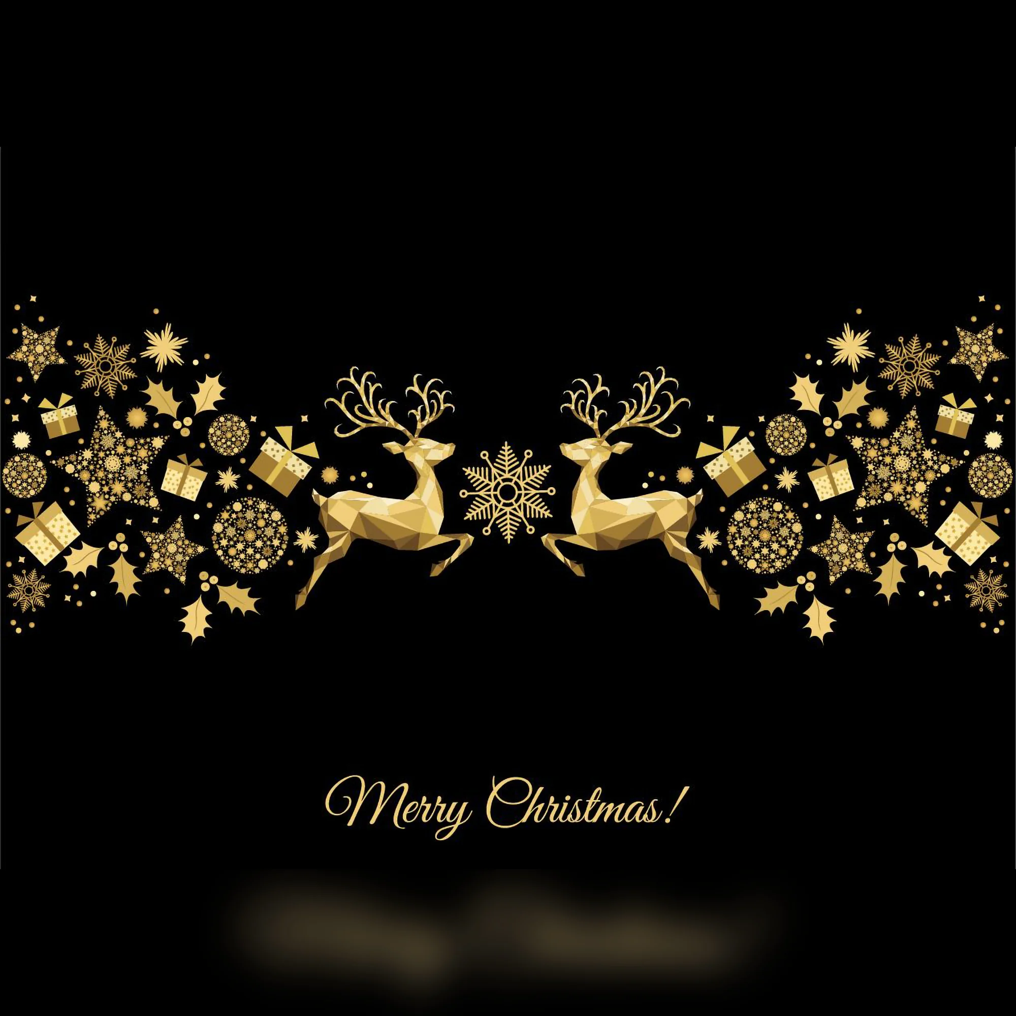 Black Back-Drop with Gold Reindeer & Merry Christmas Writing Printed Outdoor PVC Banner 2.4m x 4m