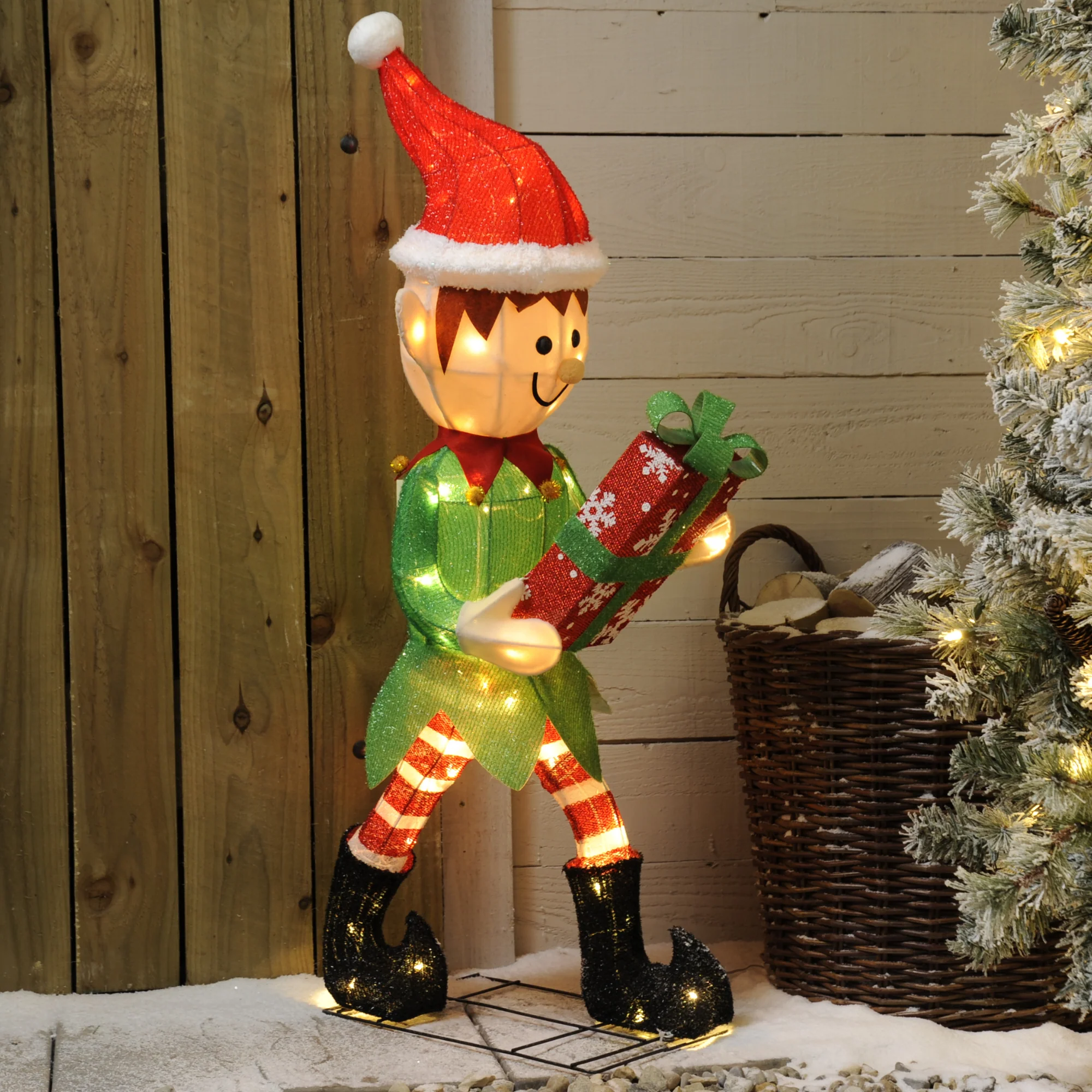 1.07m Giant Christmas Elf Character Lit with Warm White LEDs