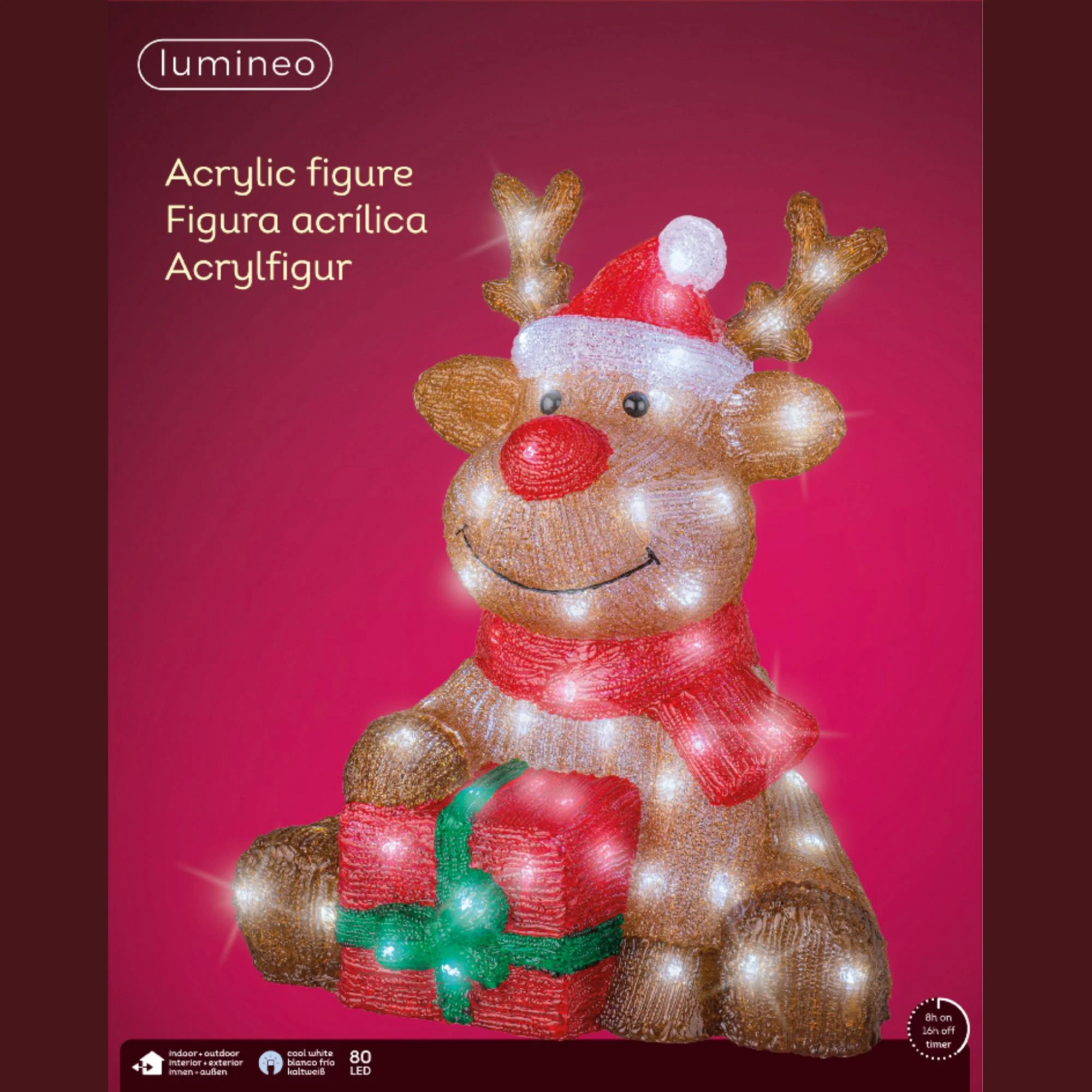 45cm Rudolph the Reindeer with Santa Hat LED Christmas Acrylic - Image 3