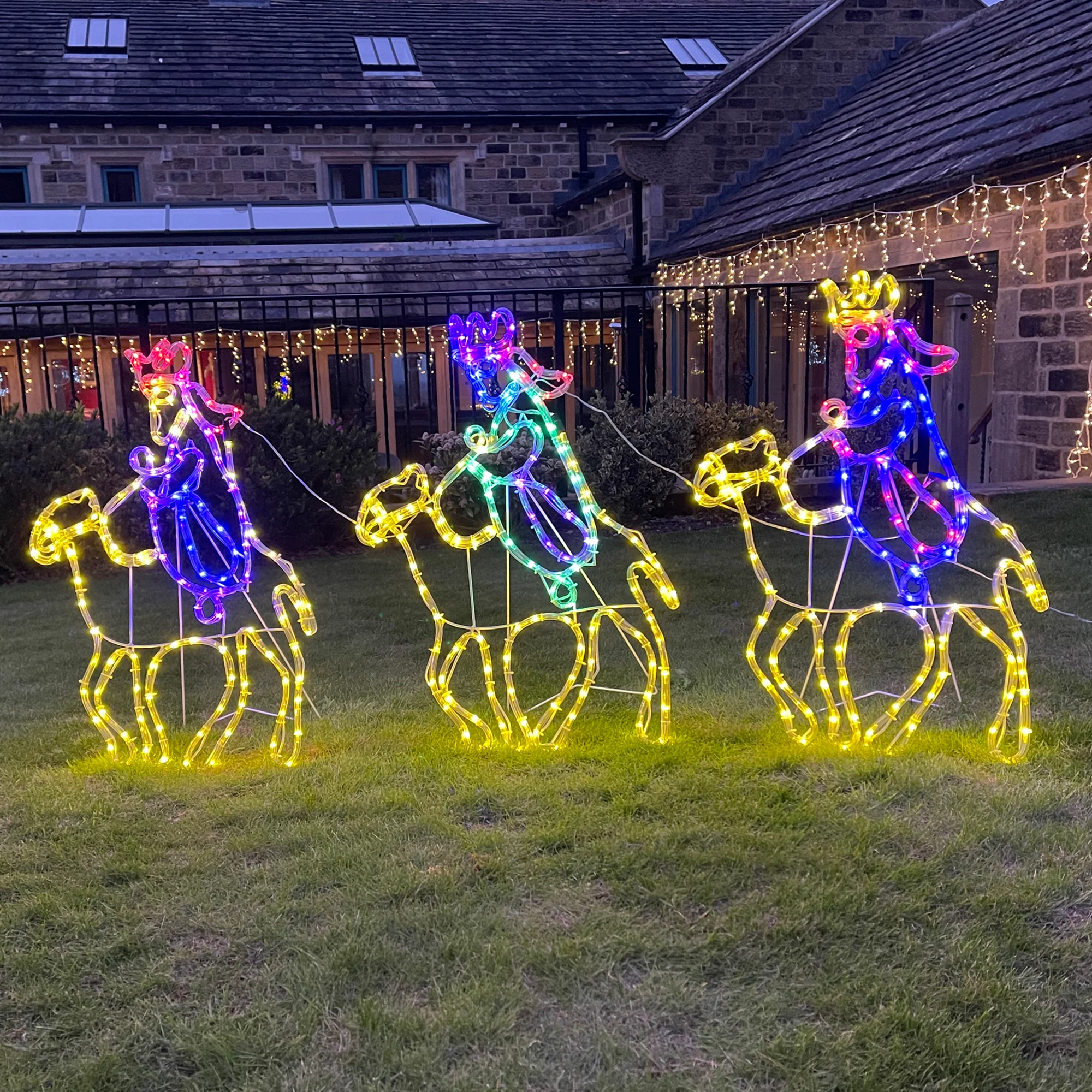 70cm Three Wise Men on Camels Rope Light Silhouettes with 420 Multi Coloured LEDs - Image 3